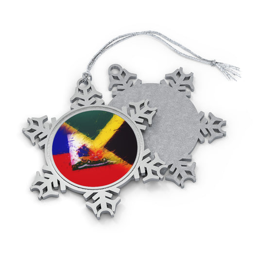 Haitian Jamaican Painted Flag | Haiti Jamaica Pewter Snowflake Ornament