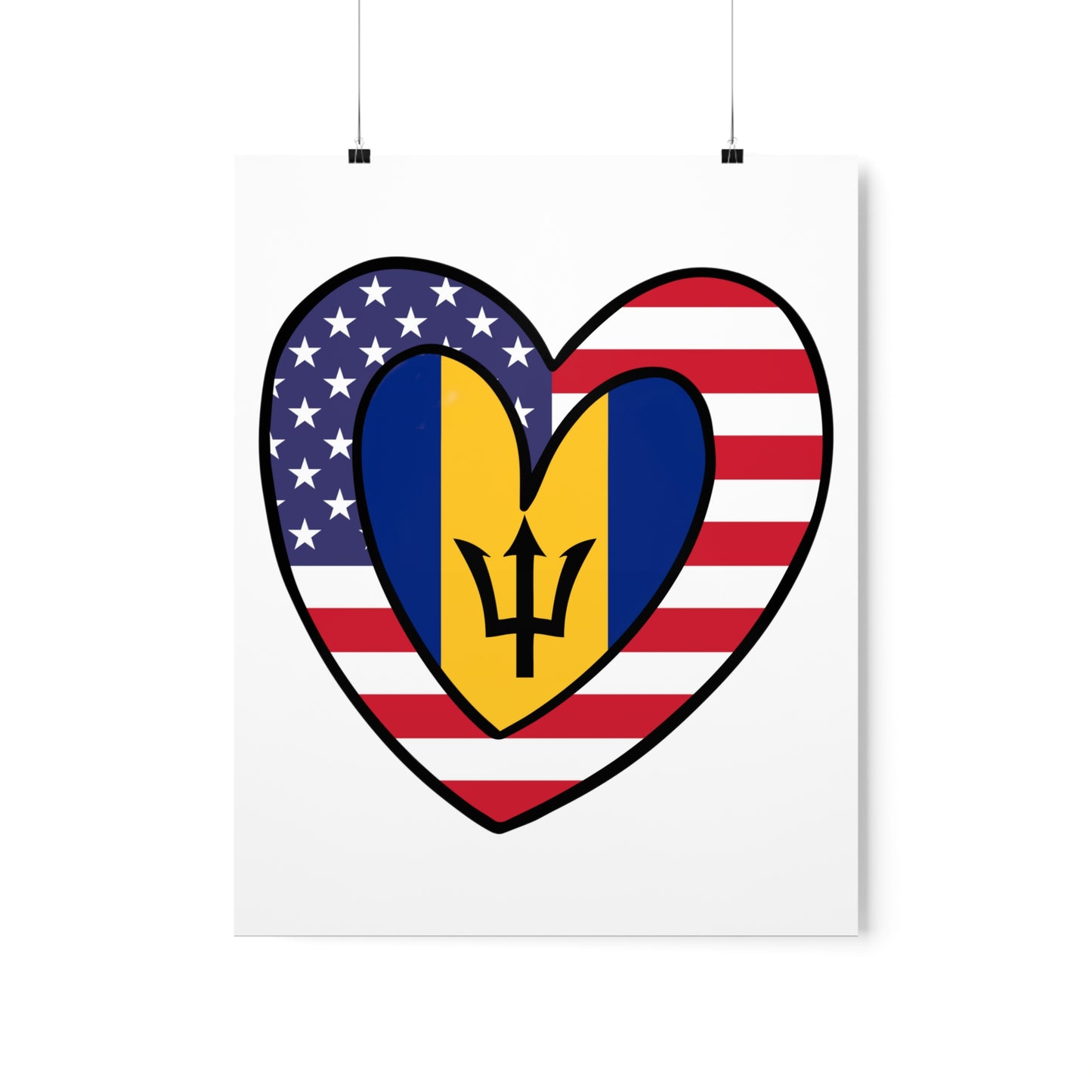 Bajan American Heart Valentines Day Gift Half Bahamas USA Flag Premium Matte Poster