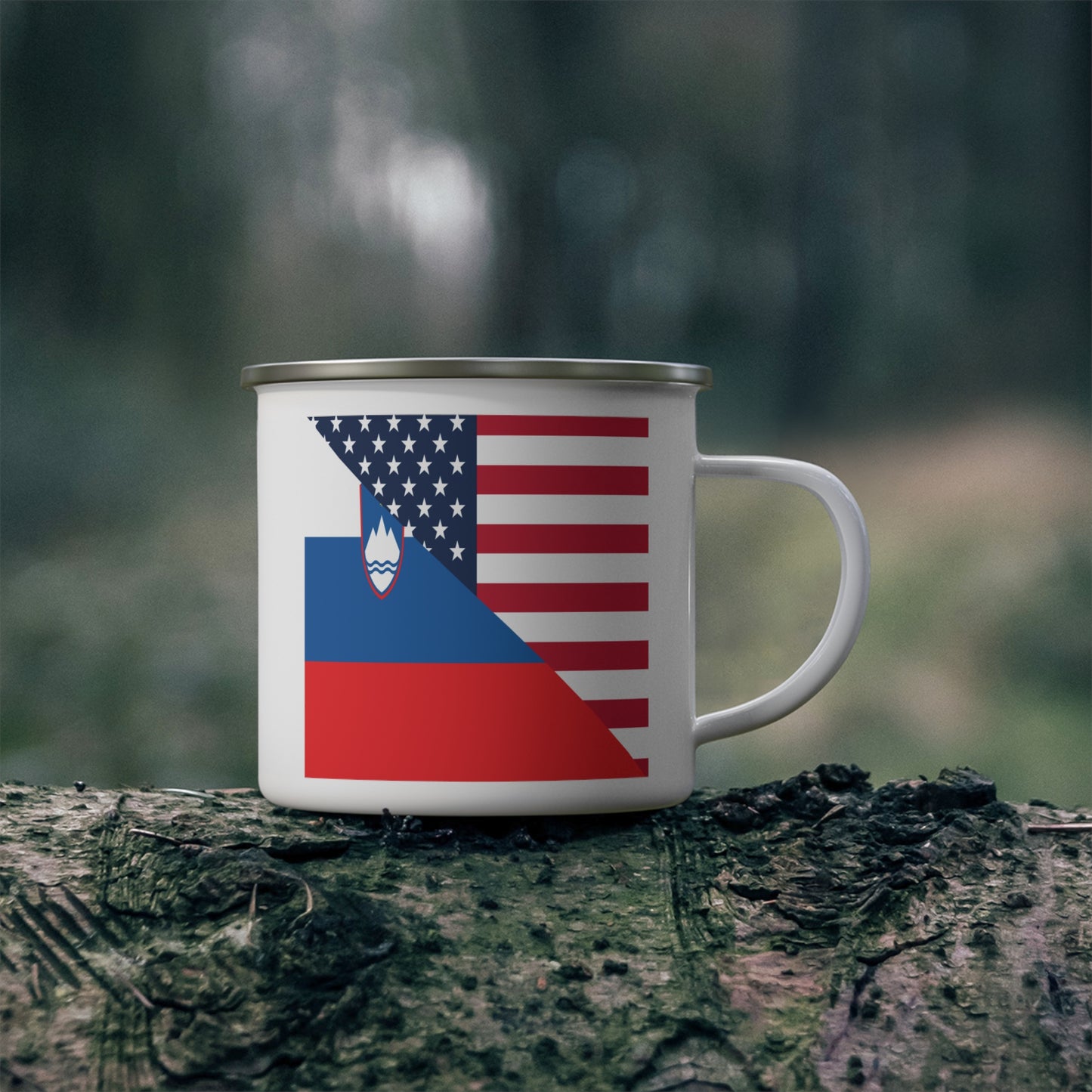 Slovenia American Flag Half Slovenian USA 12oz Enamel Mug