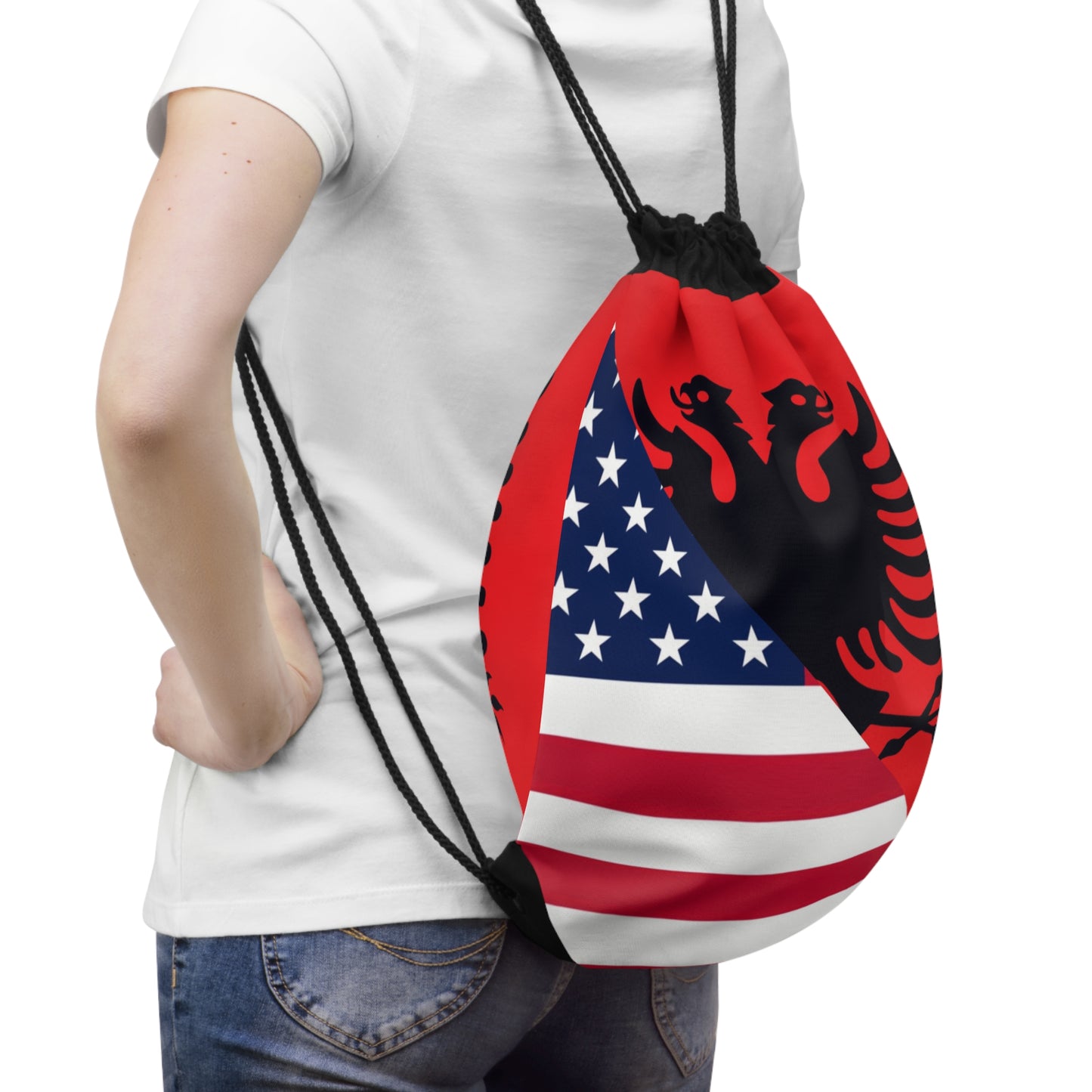Albanian American Flag Albania USA Drawstring Bag