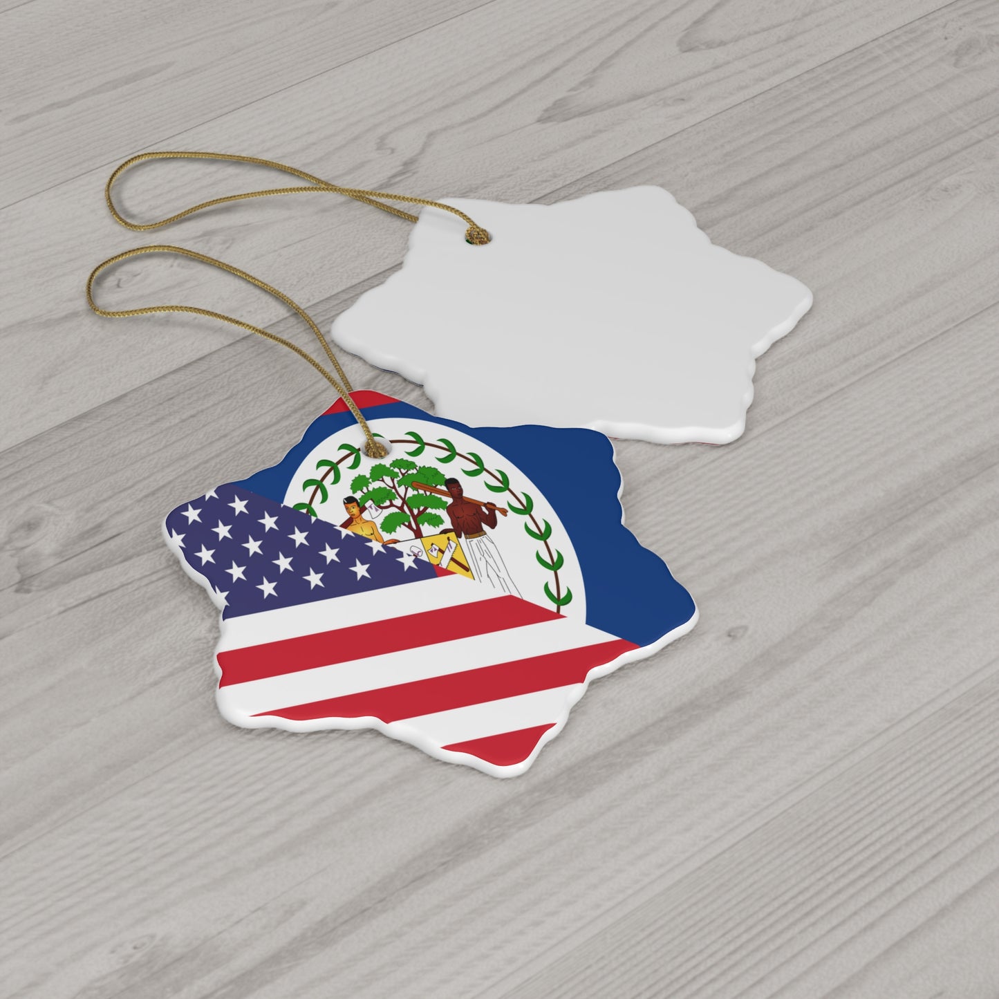 Belize American Flag Half Belizean USA Ceramic Ornament | Christmas Tree Ornaments