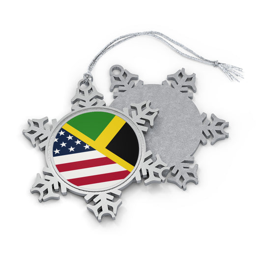 Jamaican American Flag | Jamaica United States Pewter Snowflake Ornament