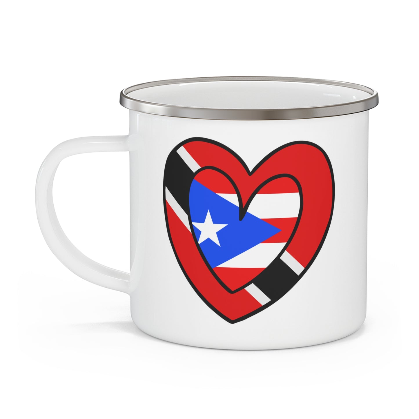 Puerto Rican Trini Heart Valentines Day Gift Half PR Trinidad Flag 12oz Enamel Mug