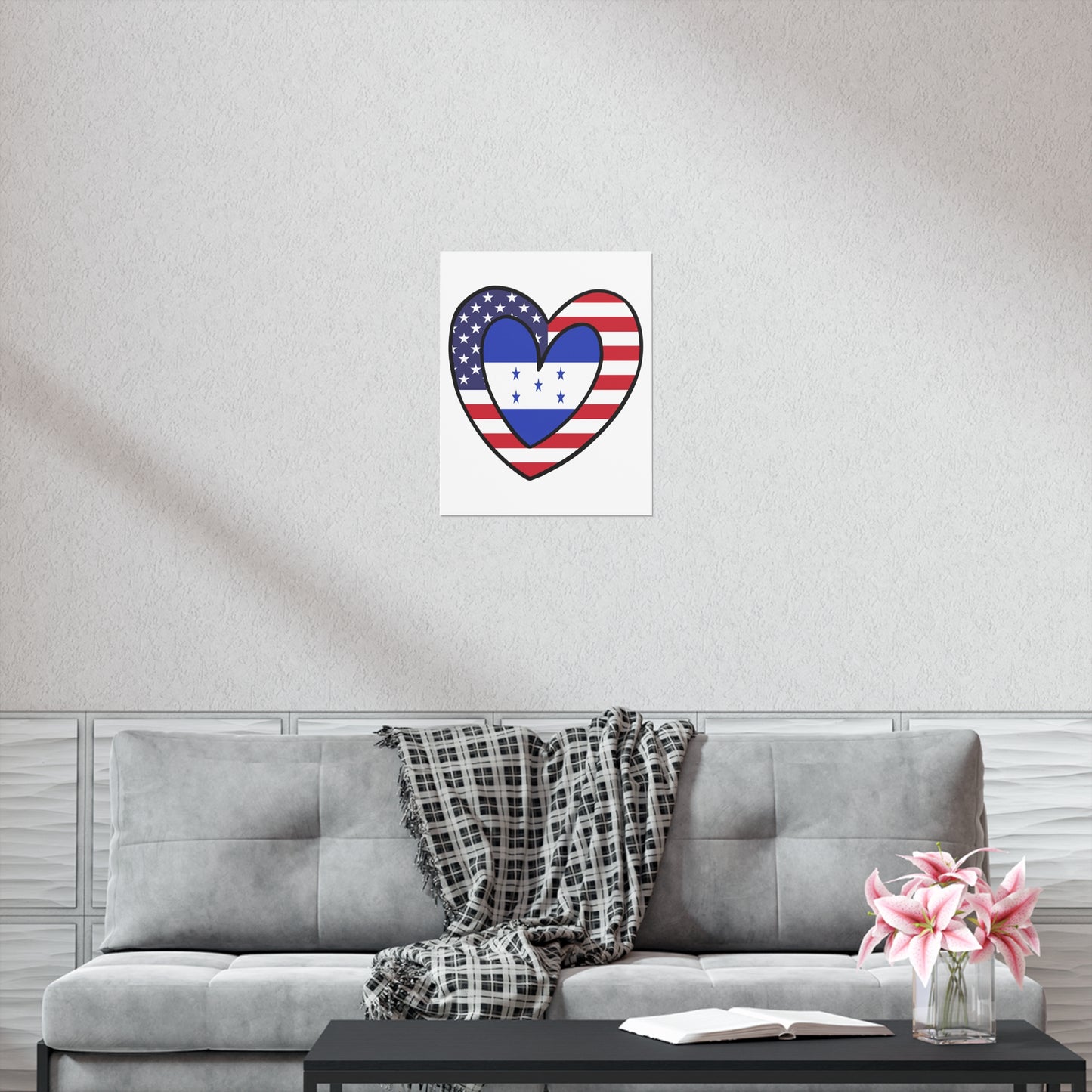 Honduran American Heart Valentines Day Gift Half Honduras USA Flag Premium Matte Poster