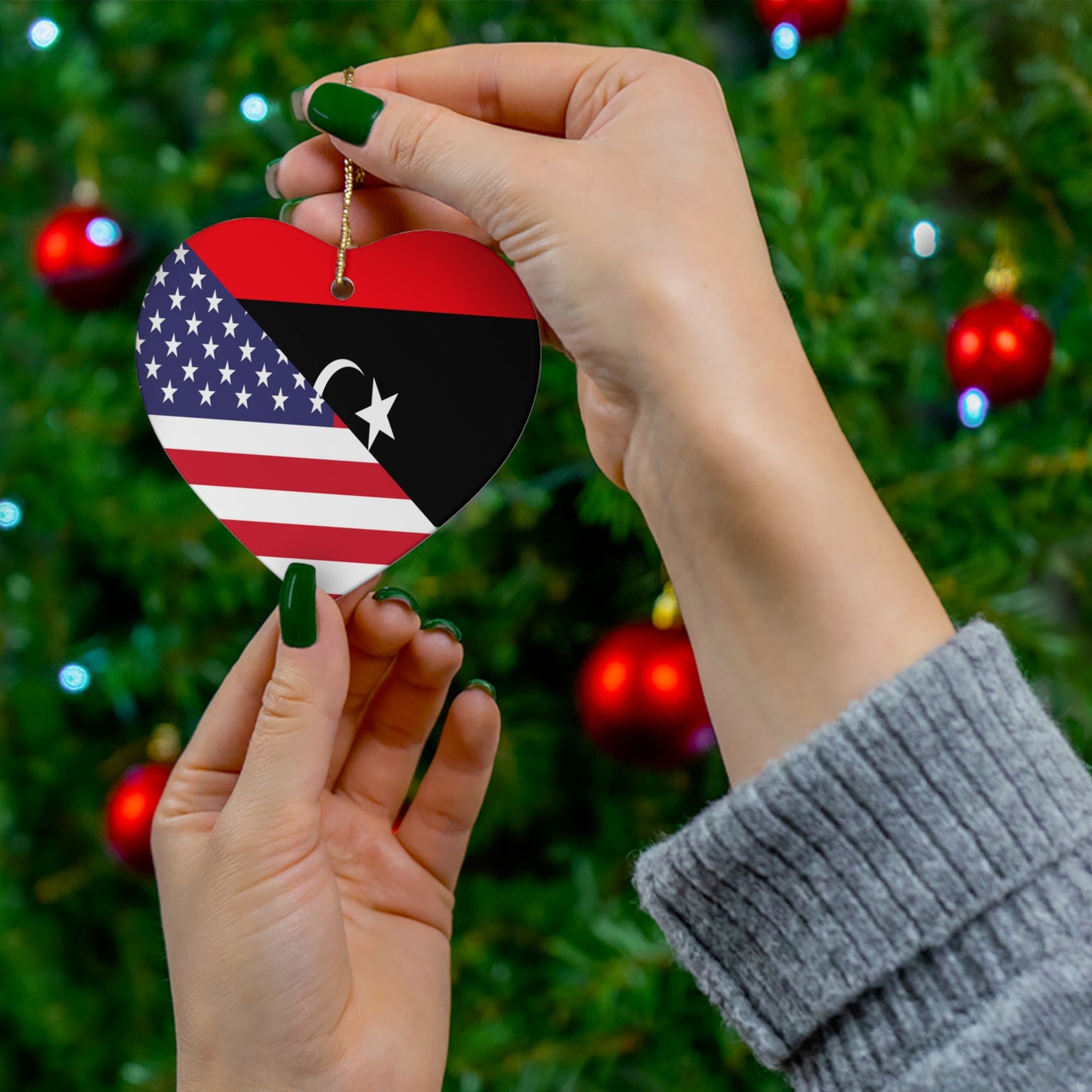 Libya American Flag Libyan USA Ceramic Ornament | Christmas Tree Ornaments