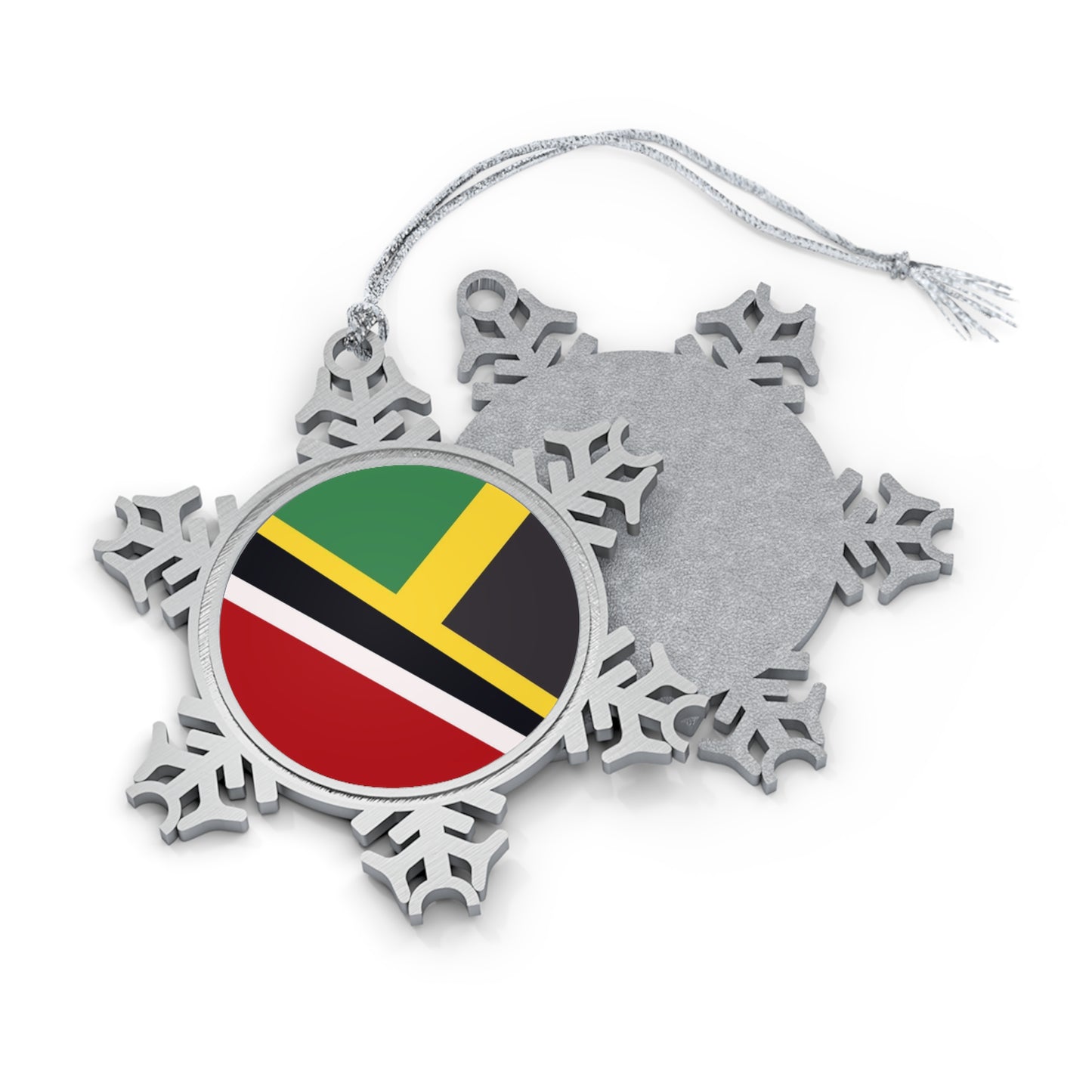 Trini Jamaican Flag | Trinidad Jamaica Flag Pewter Snowflake Ornament