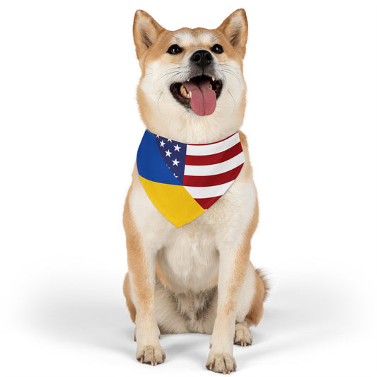 Pet Ukraine America Flag Bandana Collar | USA Ukrainian American Dog Cat Animal