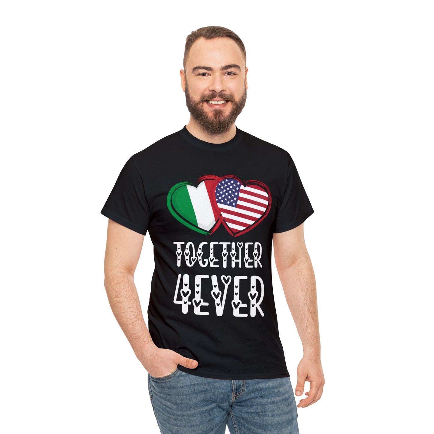 Italy USA Valentines Gift Flag Heart Italian American Together 4ever T-Shirt | Unisex Tee Shirt