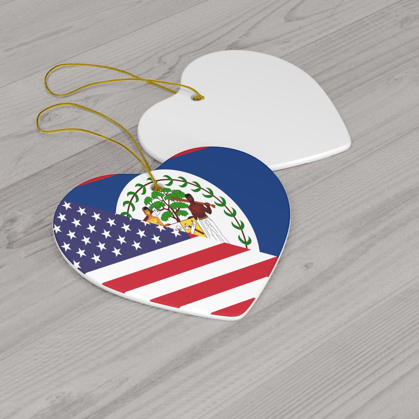 Belize American Flag Half Belizean USA Ceramic Ornament | Christmas Tree Ornaments