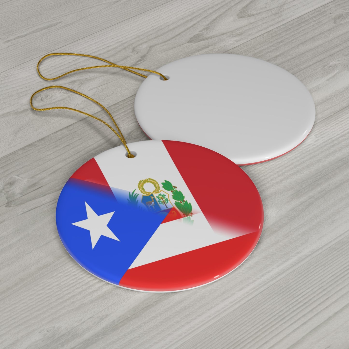 Puerto Rican Peruvian Flag PR Peru Ceramic Ornament | Christmas Tree Ornaments