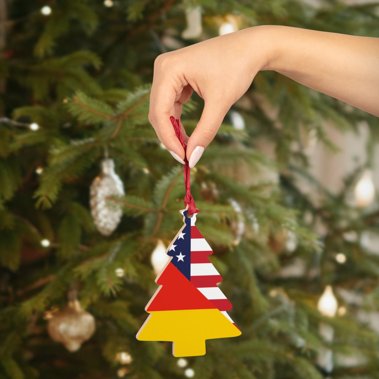 German American Flag Germany USA Wooden Ornament