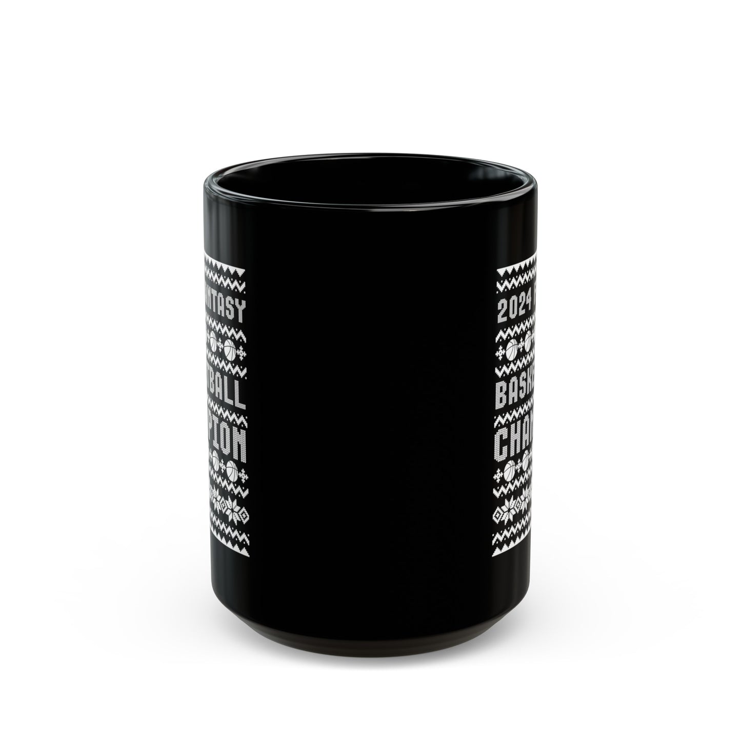 2024 Fantasy Basketball Champ Ugly Christmas Black Mug (11oz, 15oz)