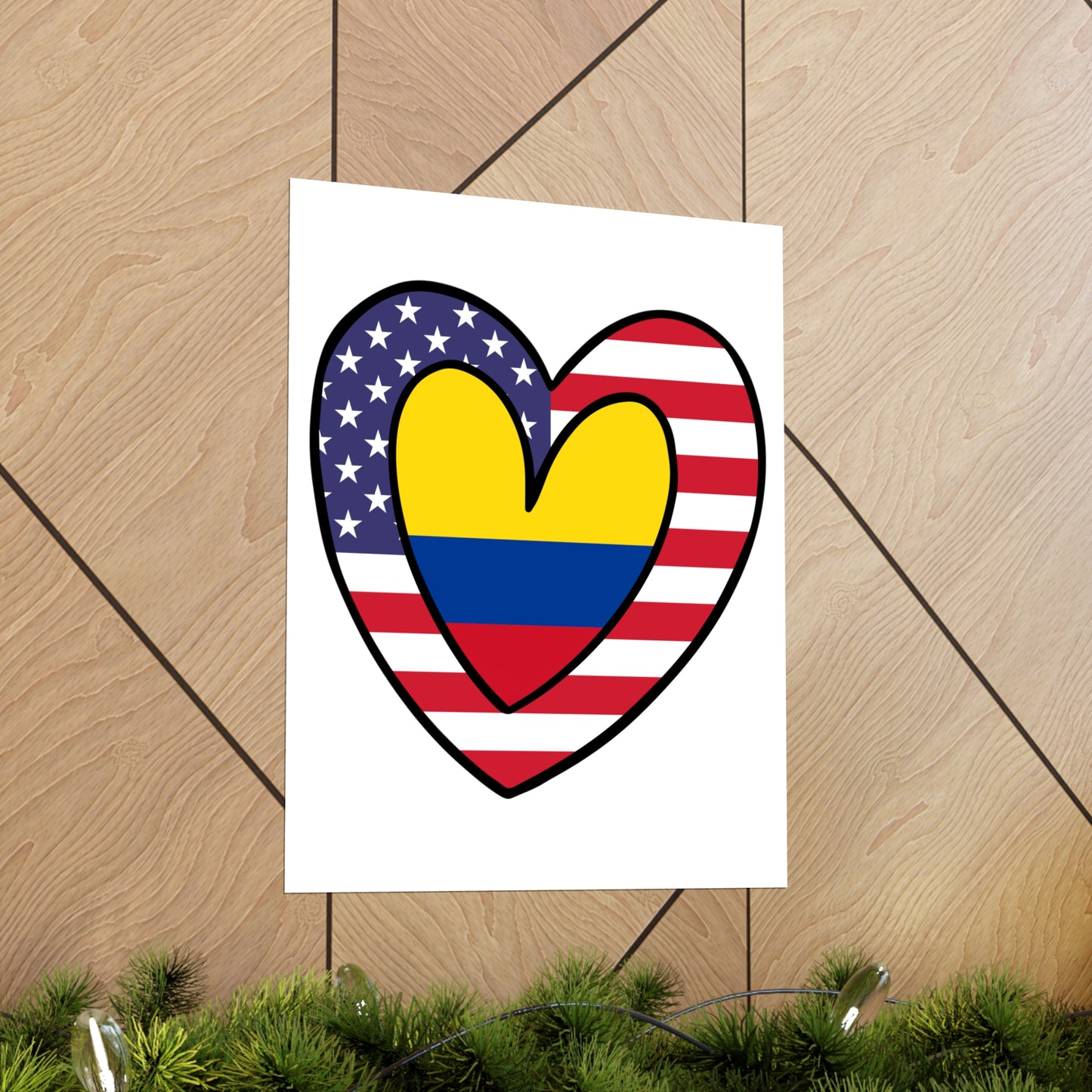 Colombian American Heart Valentines Day Gift Half Colombia USA Flag Premium Matte Poster