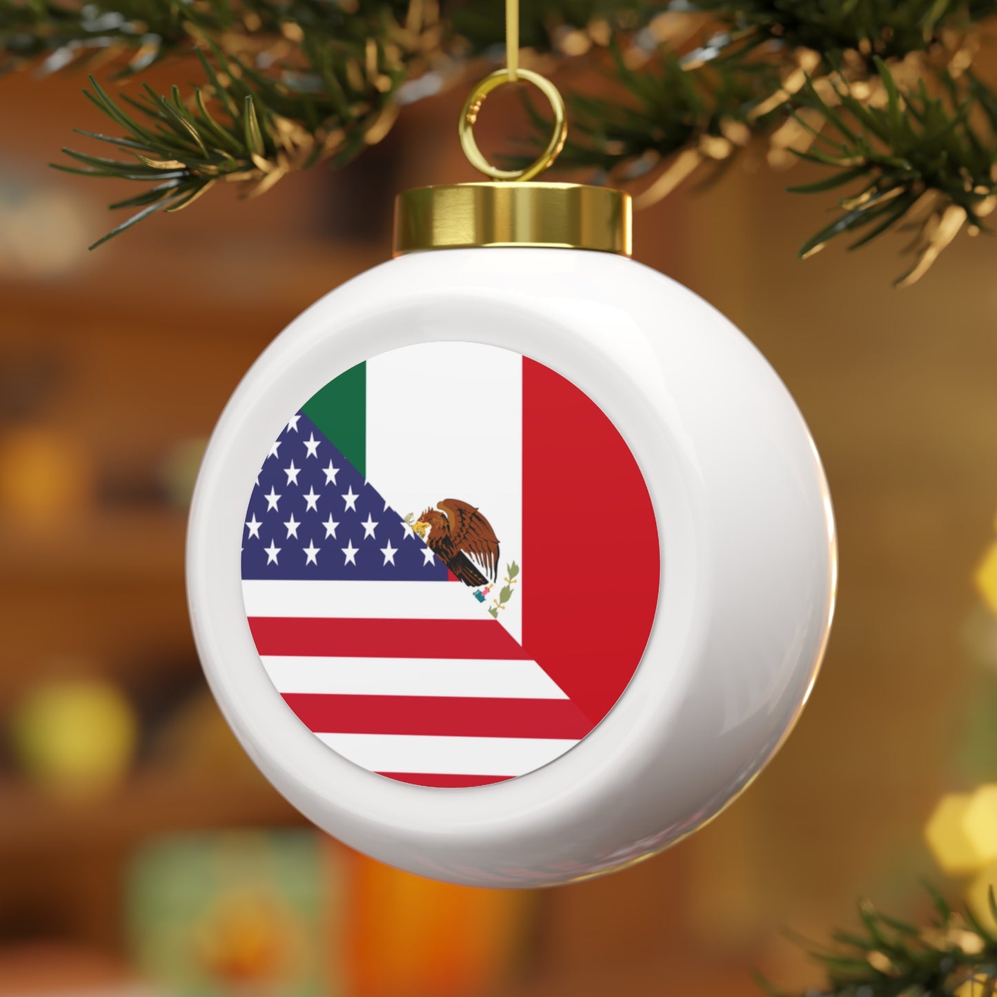 Mexico America Flag | Half US Mexican Christmas Tree Ball Ornament