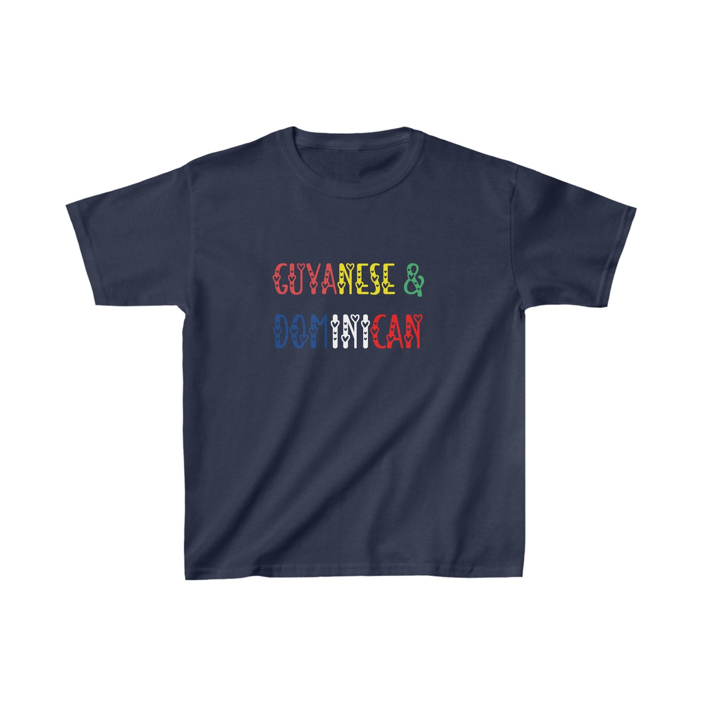 Kids Guyanese & Dominican Flag colors text T-Shirt | Unisex Tee Shirt