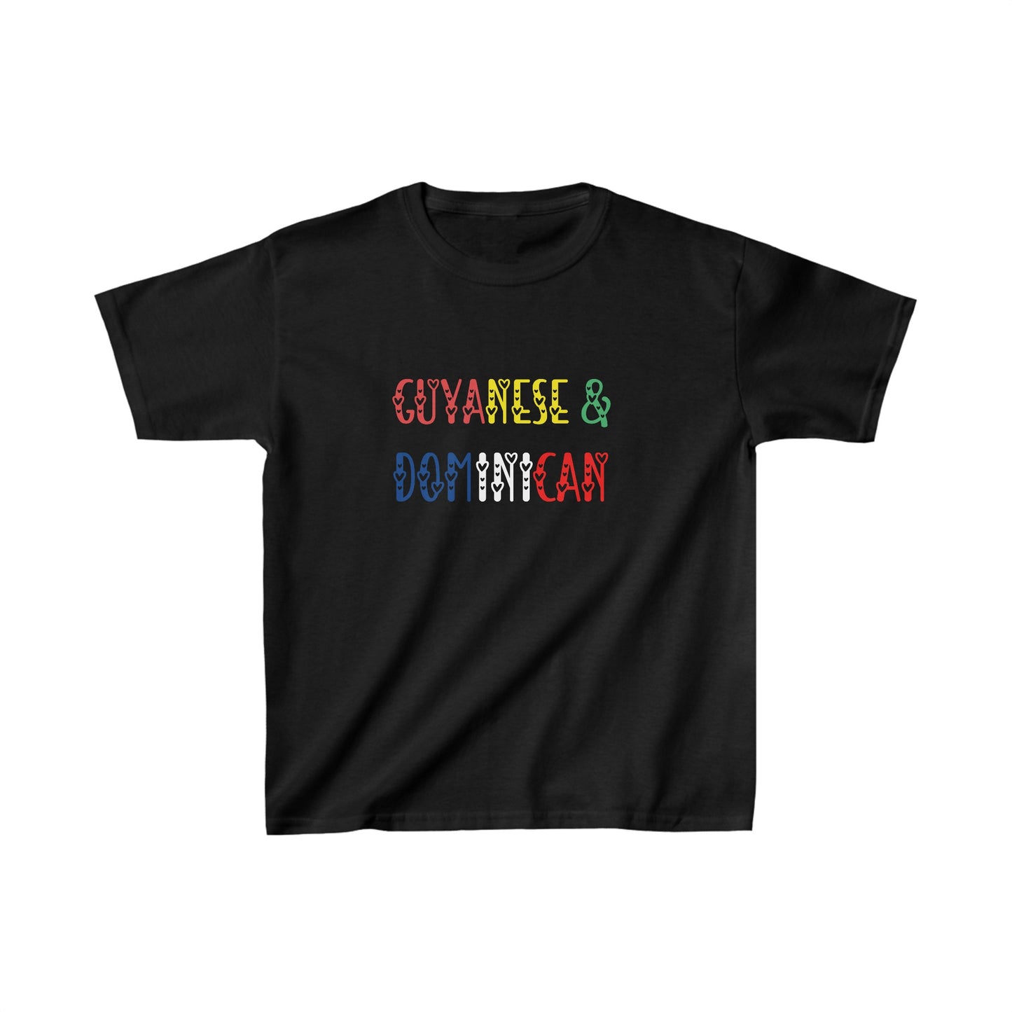 Kids Guyanese & Dominican Flag colors text T-Shirt | Unisex Tee Shirt