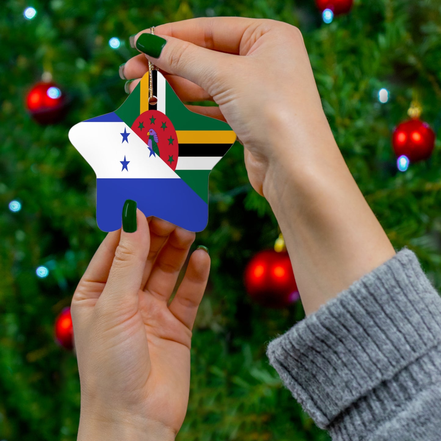 Dominica Honduras Half Honduran Dominican Flag Ceramic Ornament | Christmas Tree Ornaments