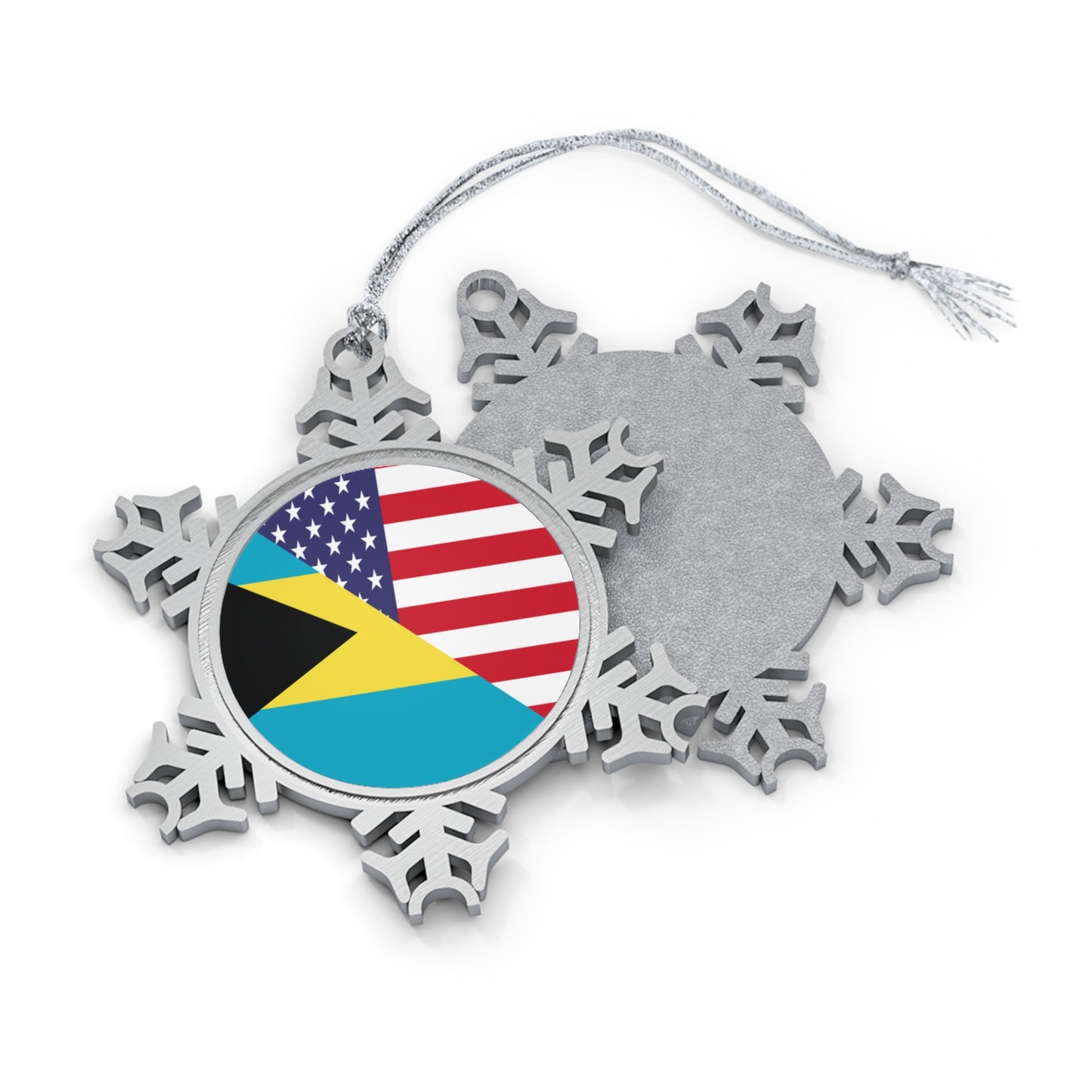 Bahamas American Flag Bahamian USA Pewter Snowflake Ornament