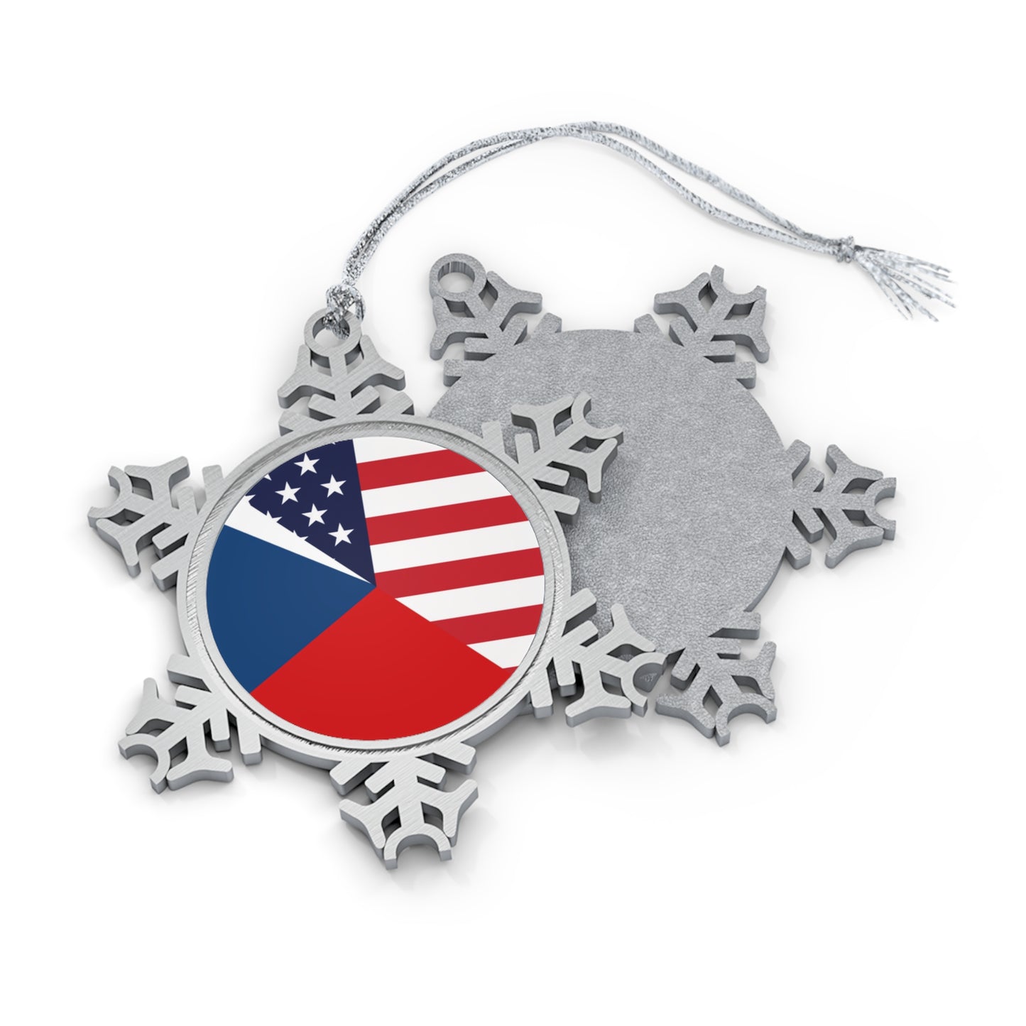 Czech Republic American Flag Czechia USA  Pewter Snowflake Ornament