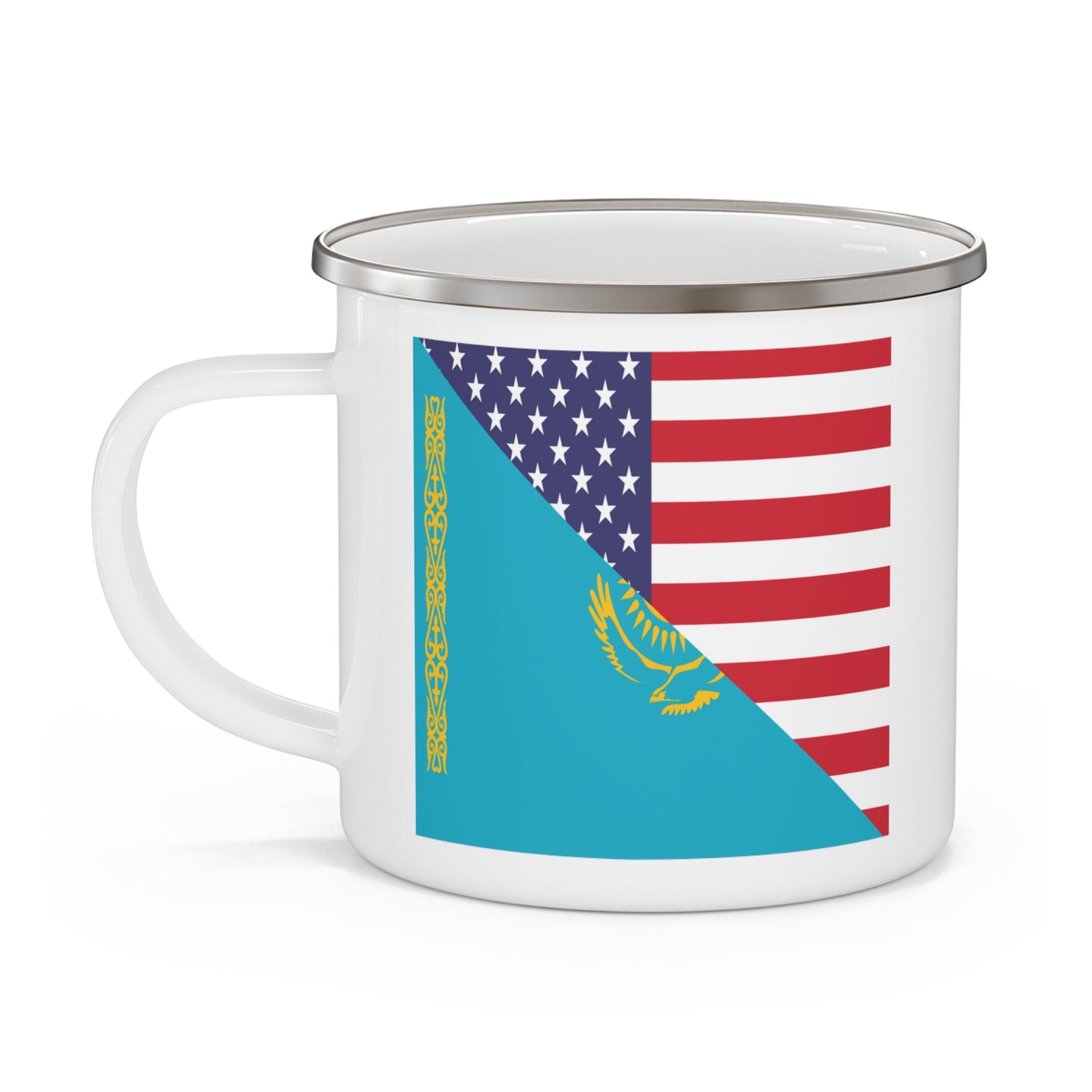 Kazakhstan American Flag USA 12oz Enamel Mug