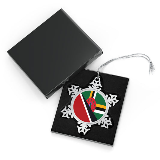 Trinidad Dominica Flag Trini Tobago Pewter Snowflake Ornament