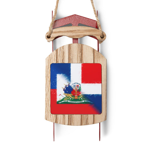 Haiti DR Flag Painted Haitian Dominican Sled Ornament Christmas Tree Ornaments