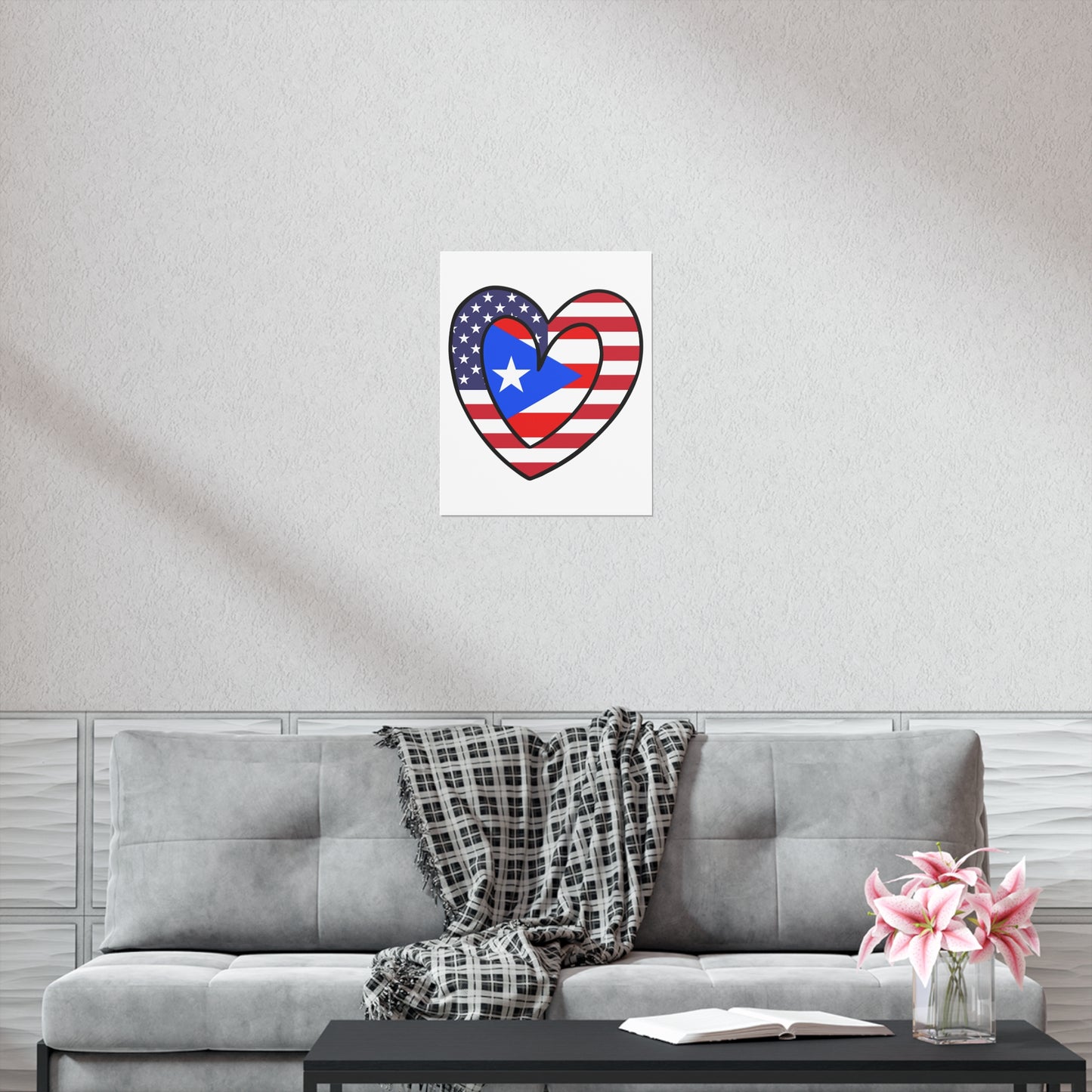 Puerto Rican American Heart Valentines Day Gift Half Boricua PR USA Flag Premium Matte Poster