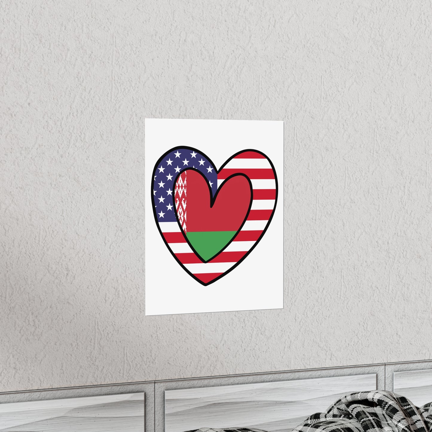 Belarusian American Heart Valentines Day Gift Half Belarus USA Flag Premium Matte Poster