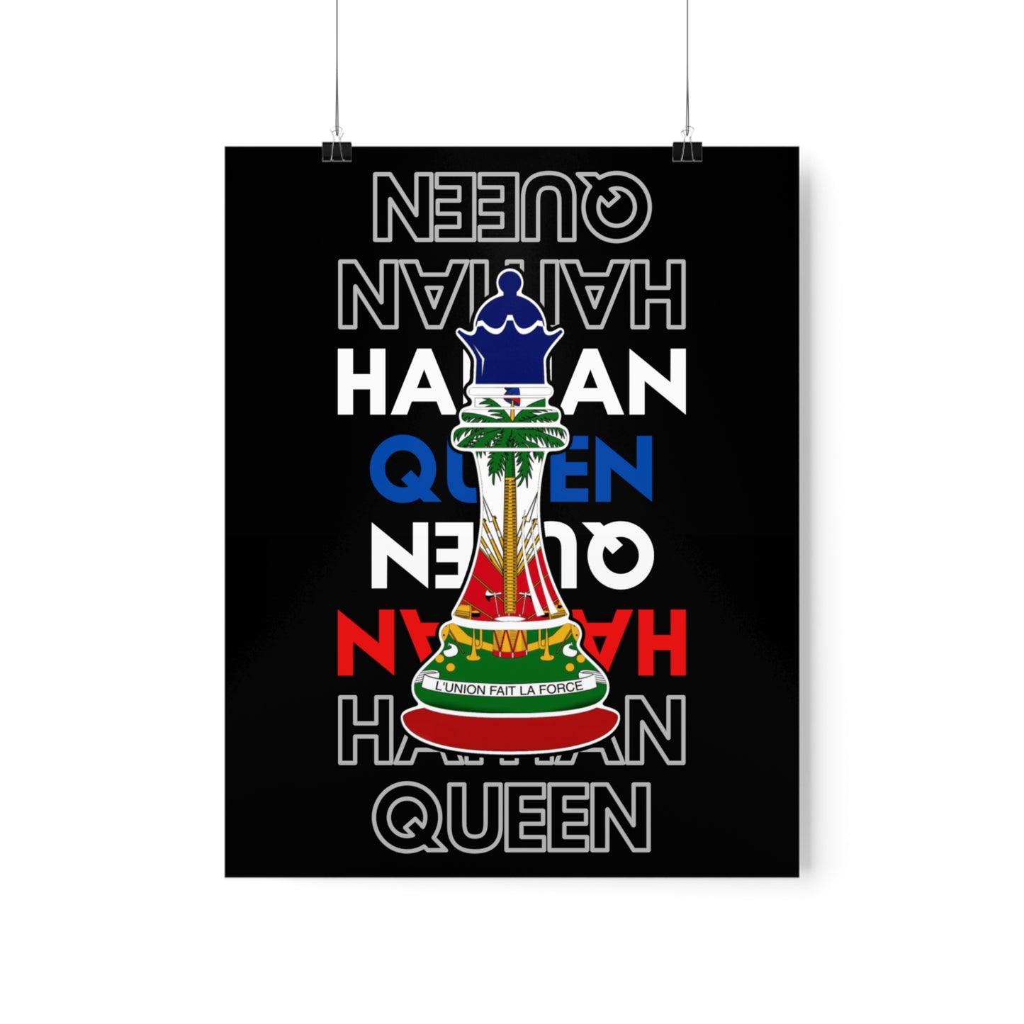 Haitian Queen Chess Piece Text | Haiti Flag Premium Matte Poster