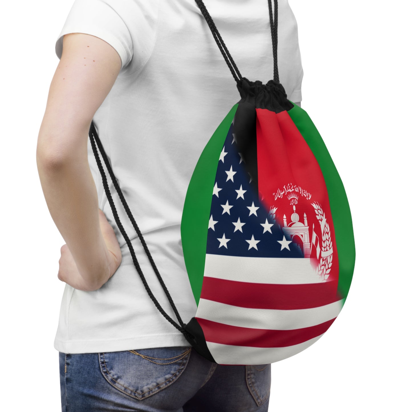 Afghan USA Flag Afghanistan American Drawstring Bag