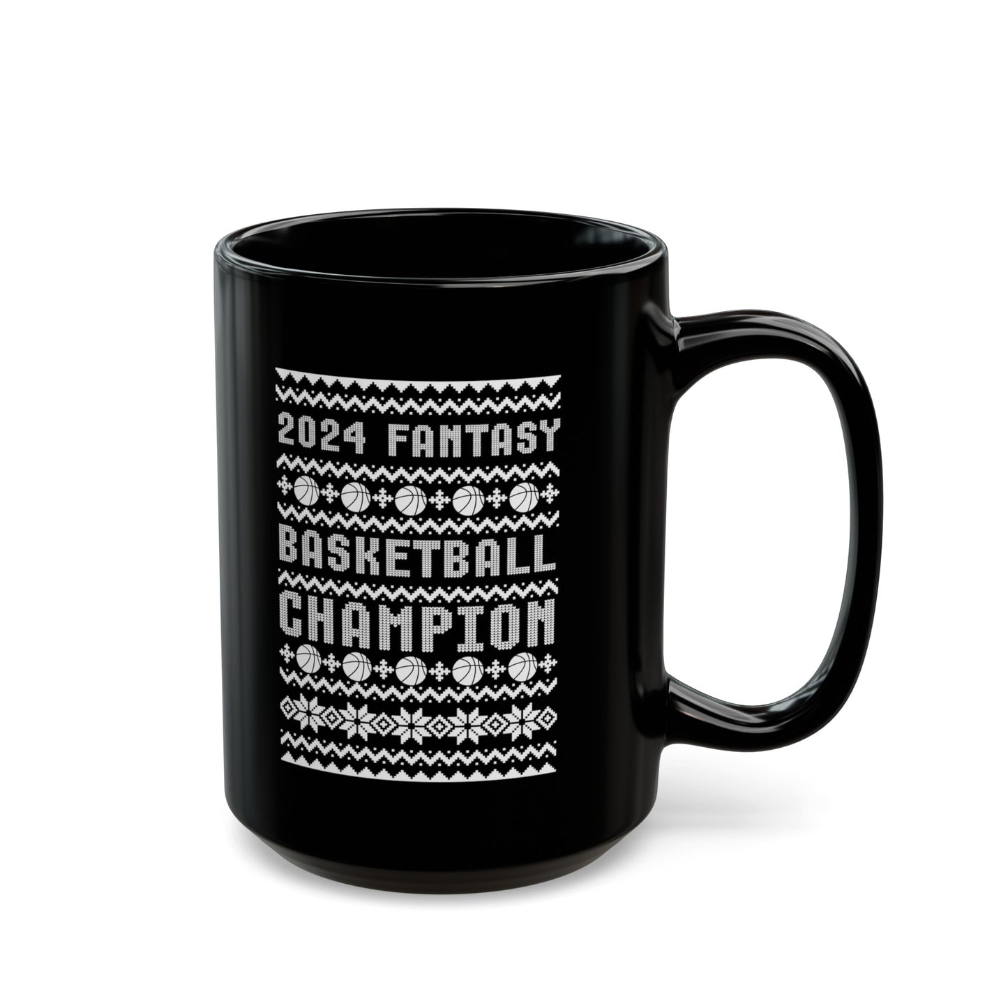 2024 Fantasy Basketball Champ Ugly Christmas Black Mug (11oz, 15oz)