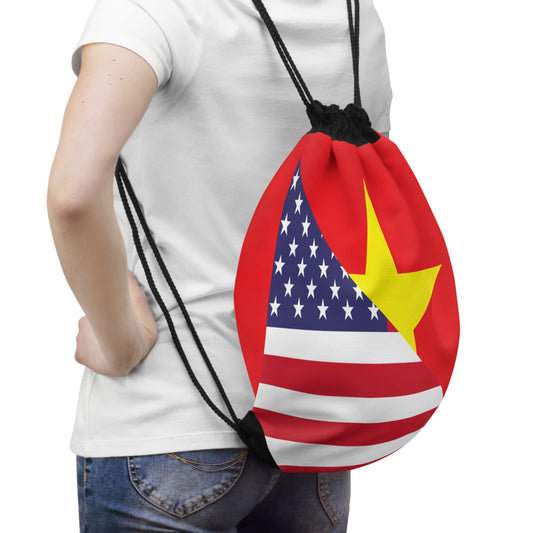 Vietnamese American Flag Half Vietnam USA Drawstring Bag