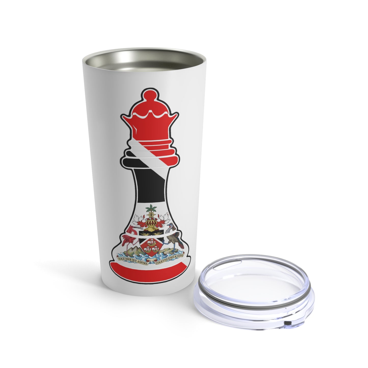 Trini Queen Coat of Arms Trinidad and Tobago Flag Chess Piece Tumbler 20oz Beverage Container