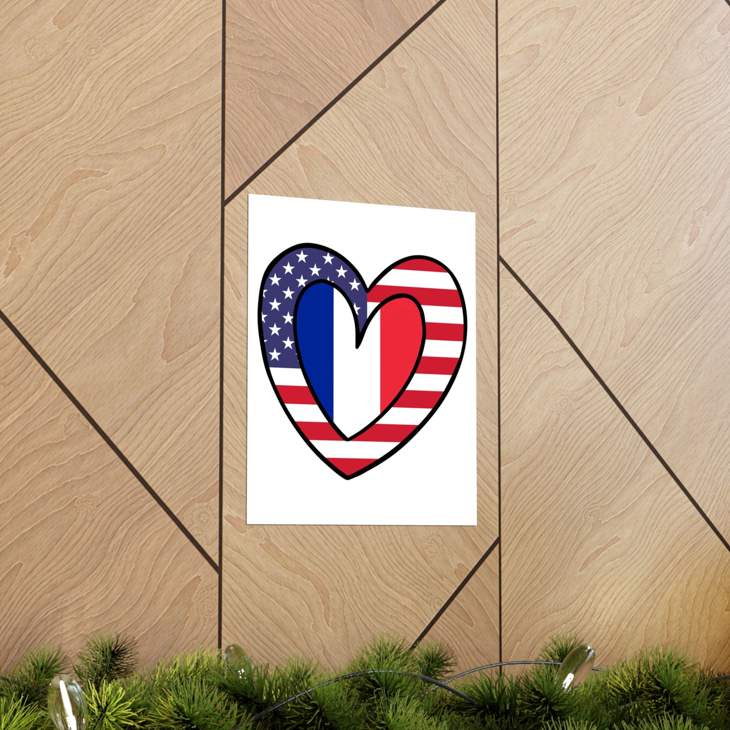 French American Heart Valentines Day Gift Half France USA Flag Premium Matte Poster