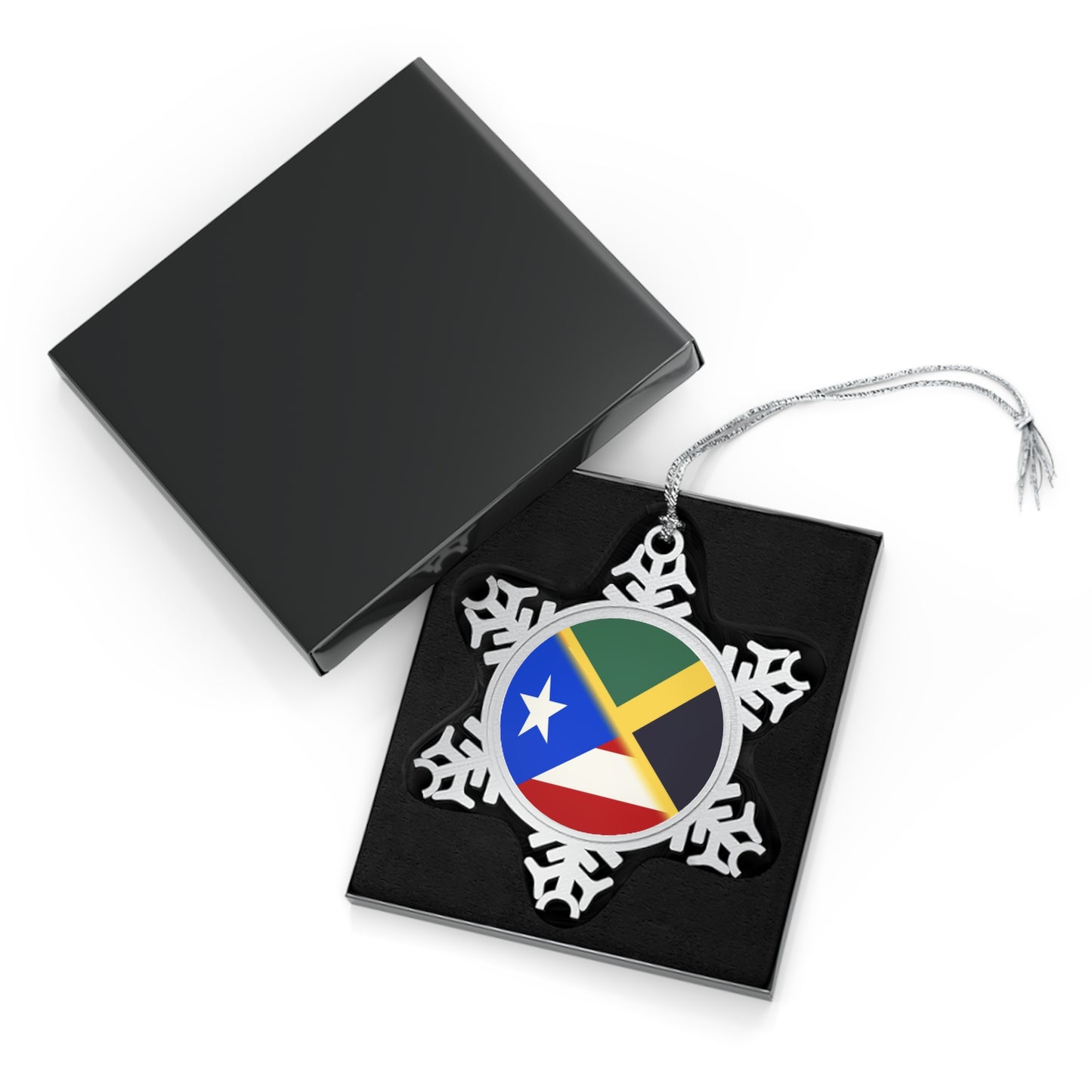 Jamaica Puerto Rico Flag | Jamaican PR Flag Pewter Snowflake Ornament