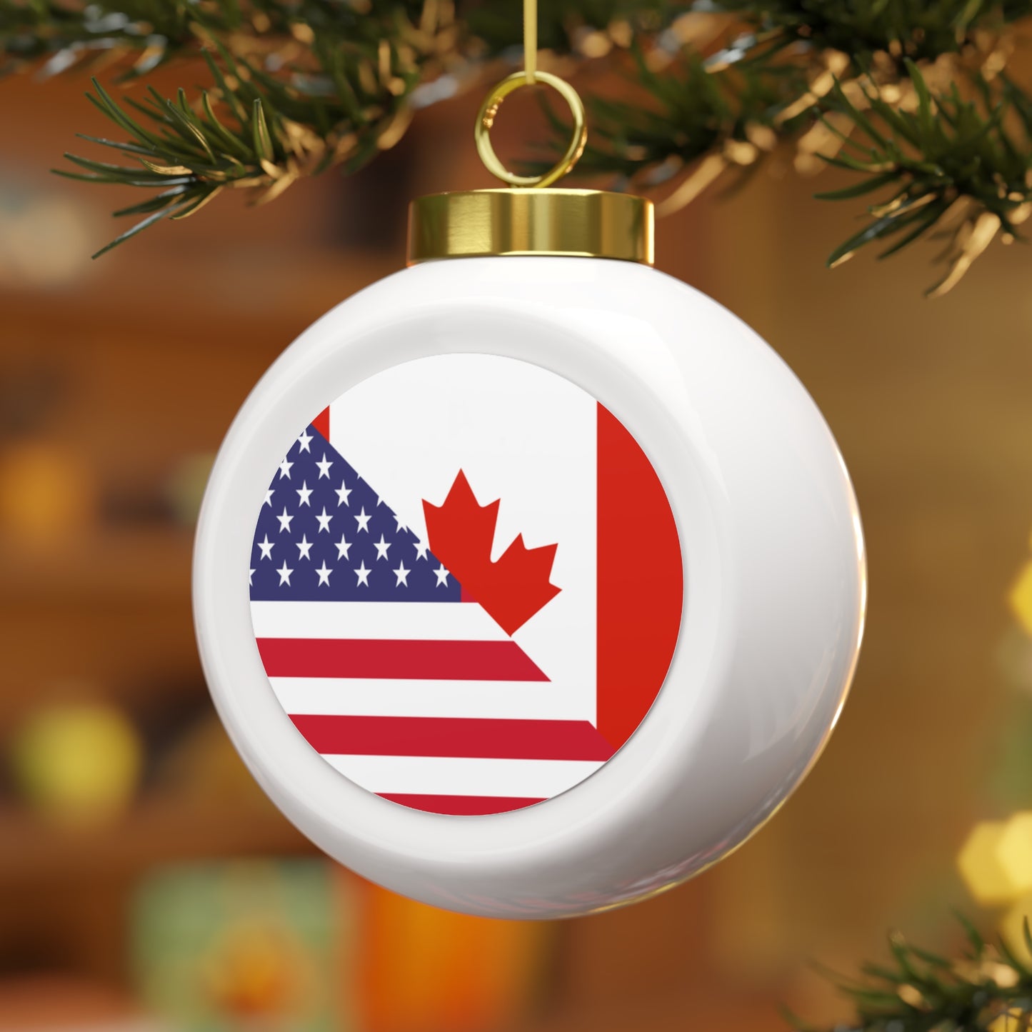 Canadian American Flag Canada USA Christmas Tree Ball Ornament