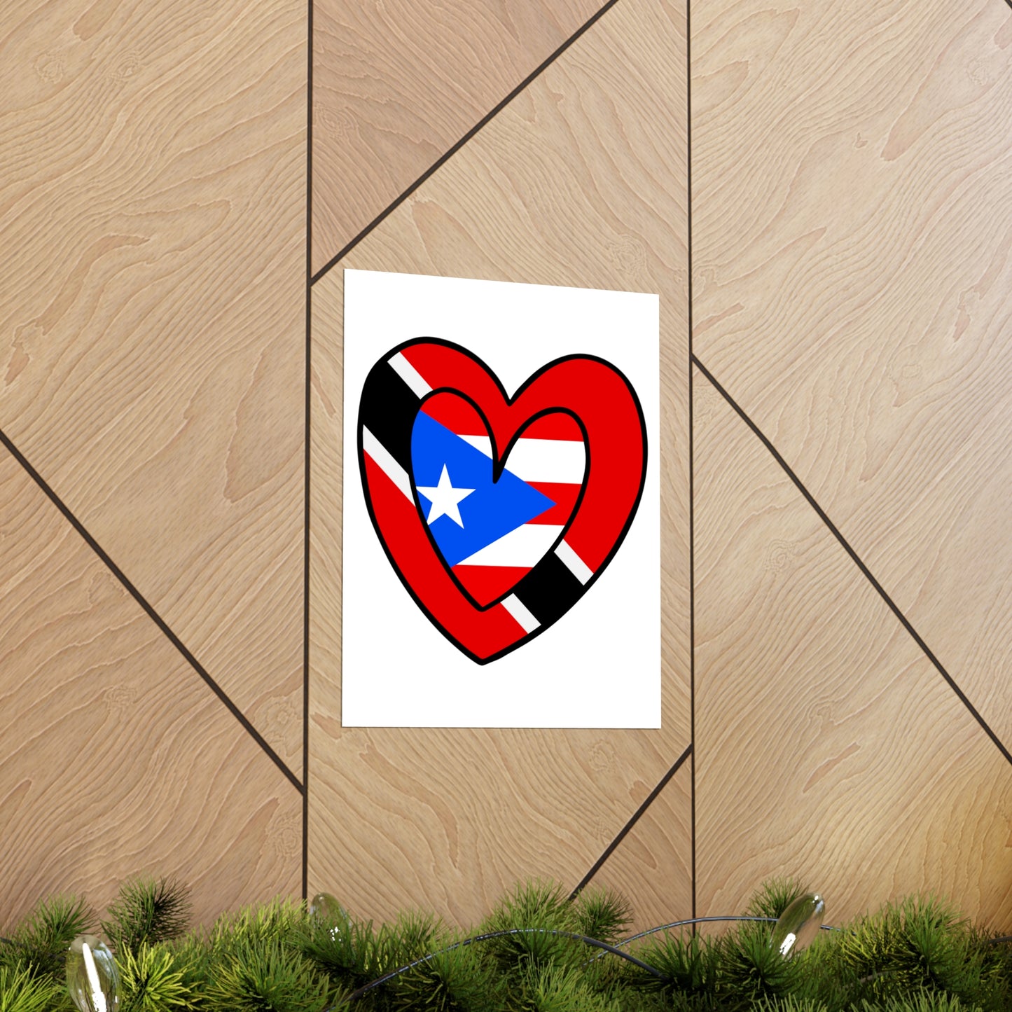 Puerto Rican Trini Heart Valentines Day Gift Half PR Trinidad Flag Premium Matte Poster