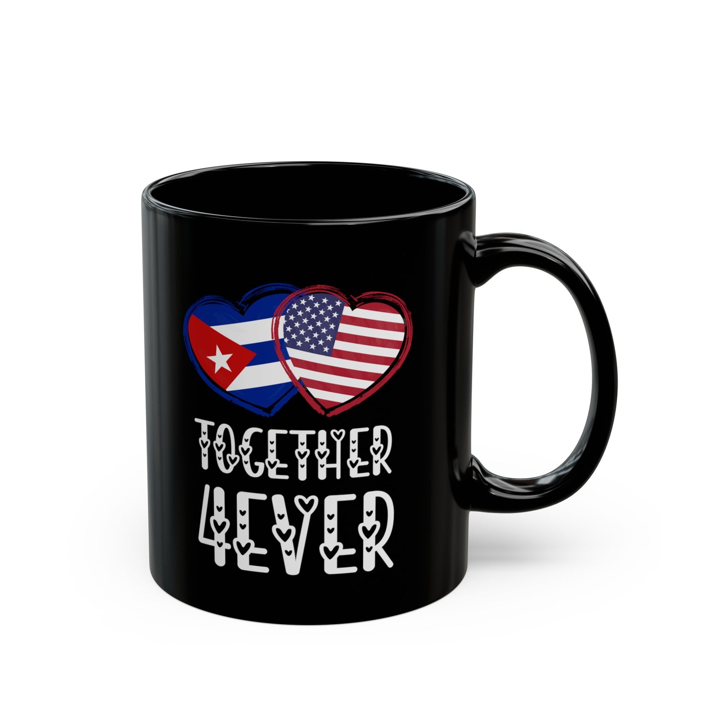 Cuba American Valentines Gift Flag Heart Cuban USA Together 4ever Black Mug (11oz, 15oz)