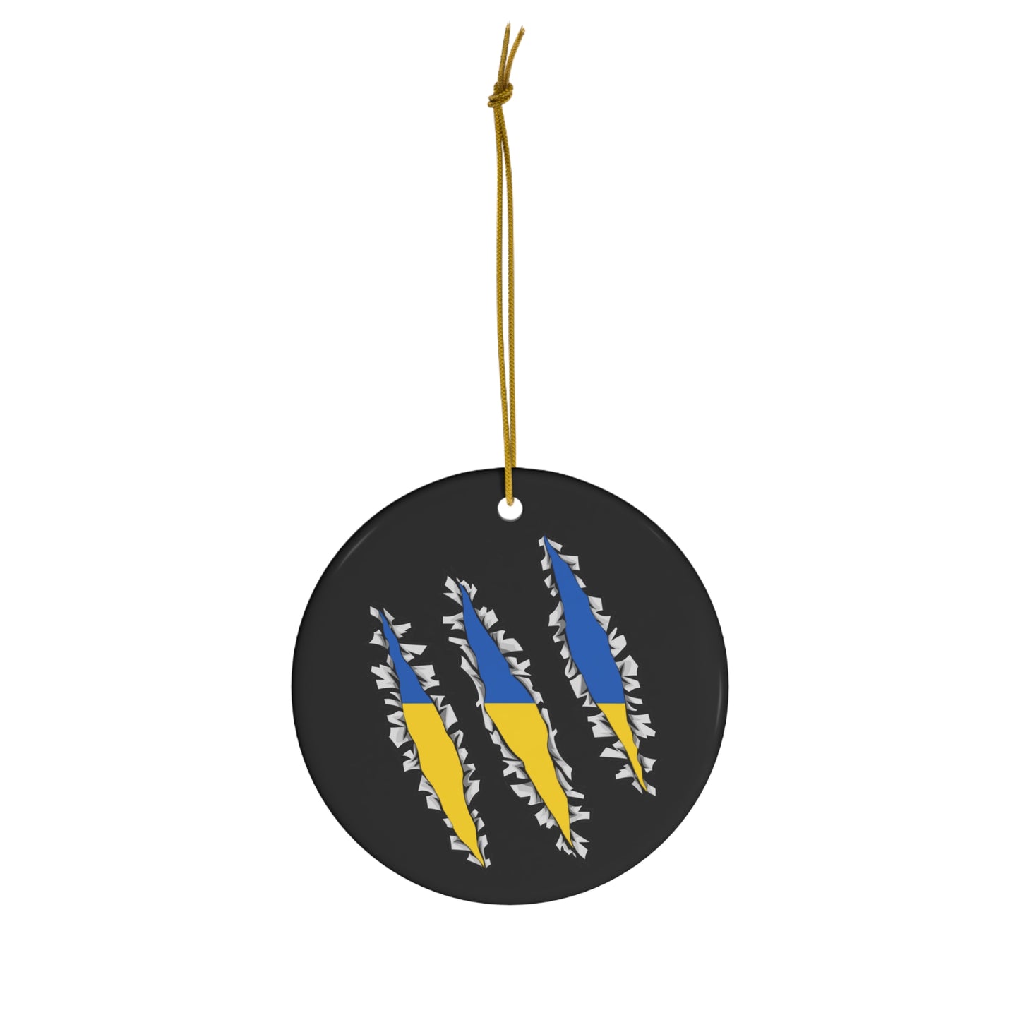 Ukrainian Flag Slash Ukraine Inside Ceramic Ornament | Christmas Tree Ornaments