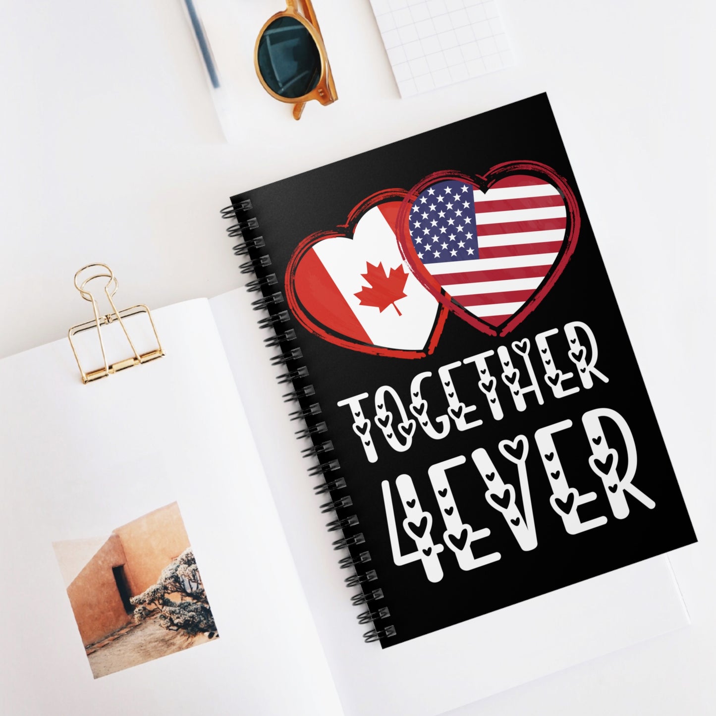 Canada USA Valentines Gift Flag Heart Canadian American Together 4ever Spiral Notebook - Ruled Line