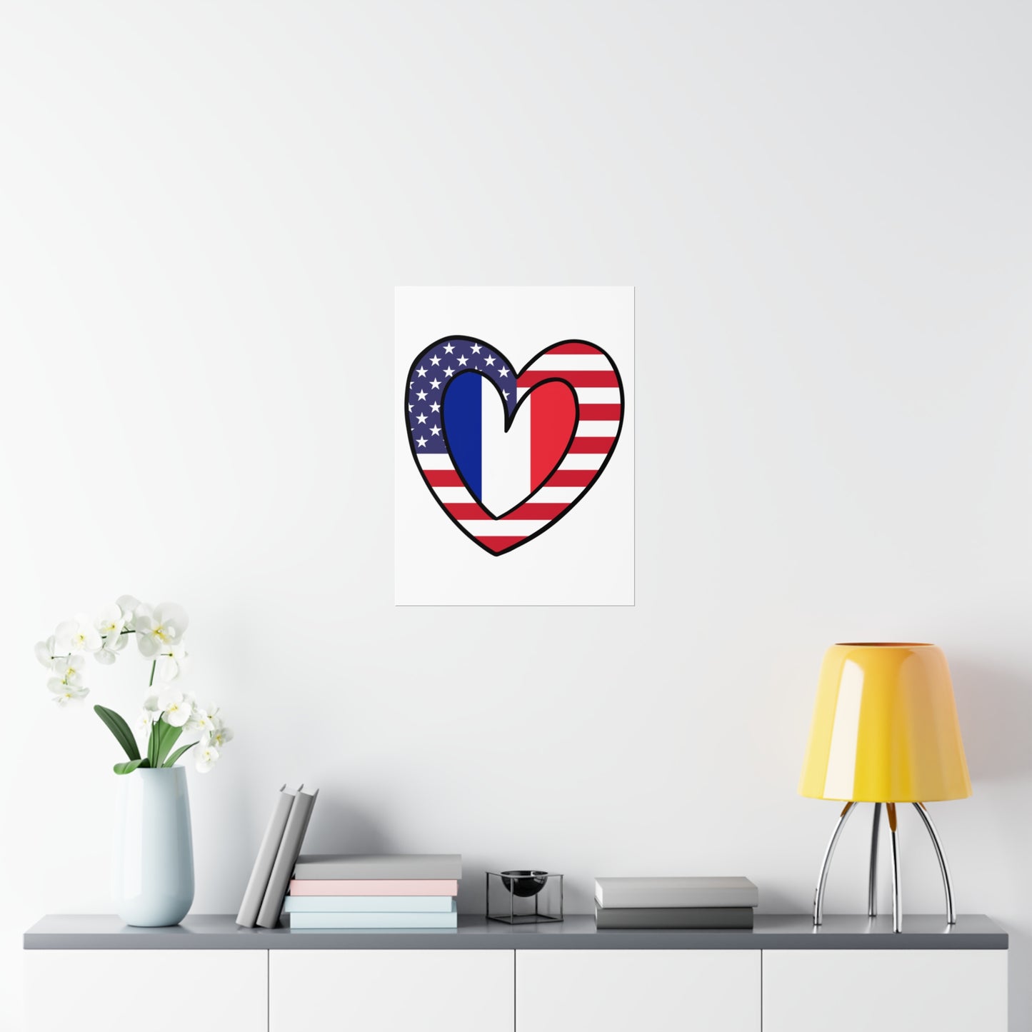 French American Heart Valentines Day Gift Half France USA Flag Premium Matte Poster