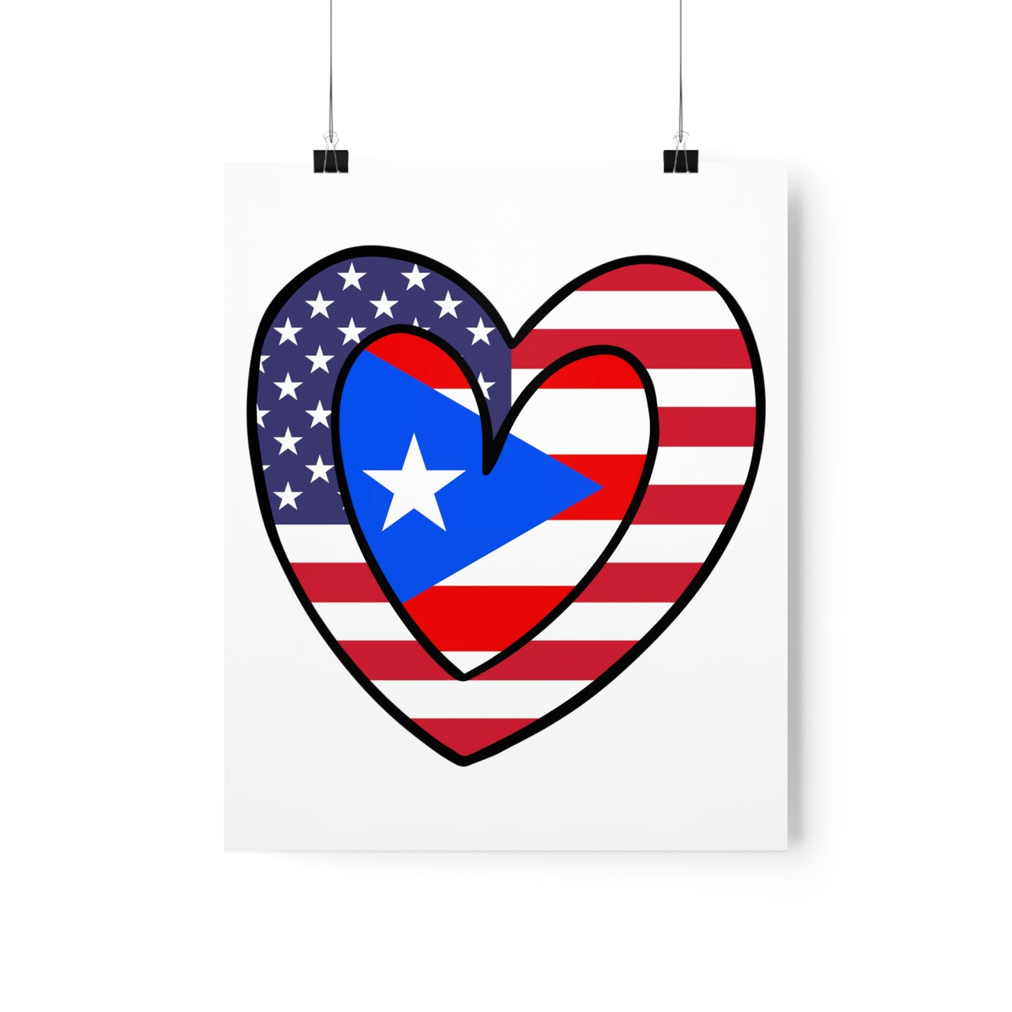 Puerto Rican American Heart Valentines Day Gift Half Boricua PR USA Flag Premium Matte Poster