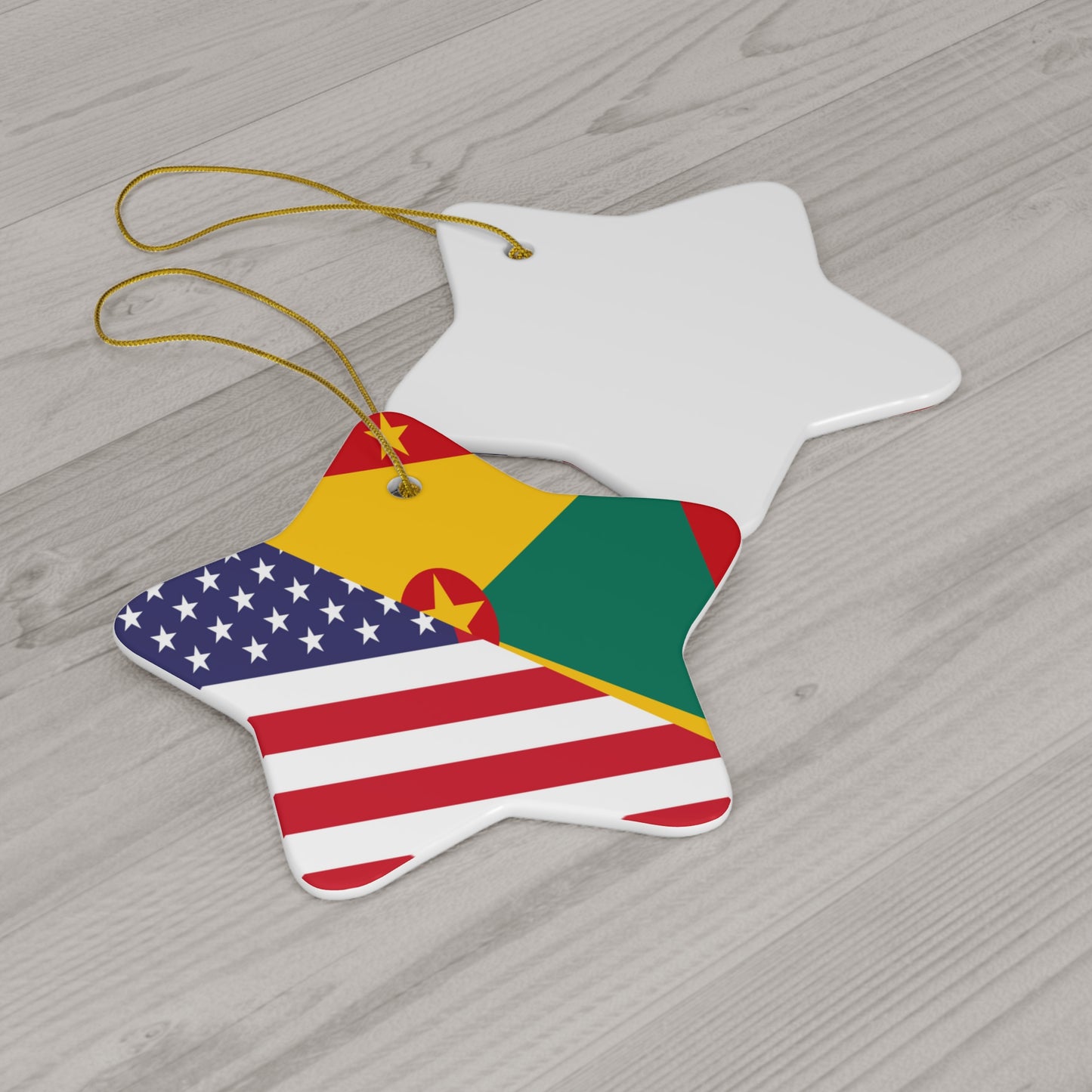 Grenadan American Flag Half Grenada USA Ceramic Ornament | Christmas Tree Ornaments