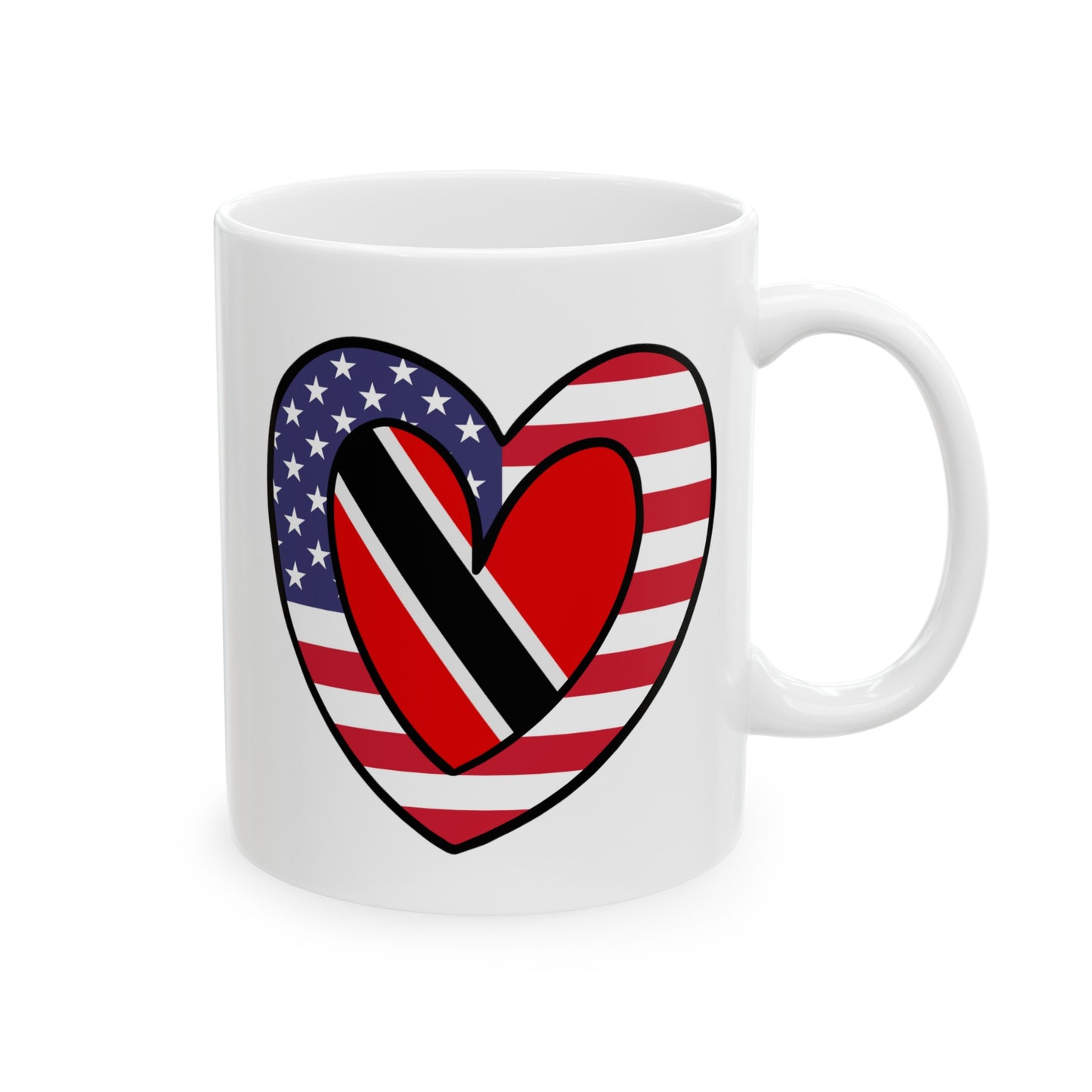 Trinidad Tobago American Heart Valentines Day Gift Half Trini USA Flag Ceramic Mug 11oz, 15oz Cup