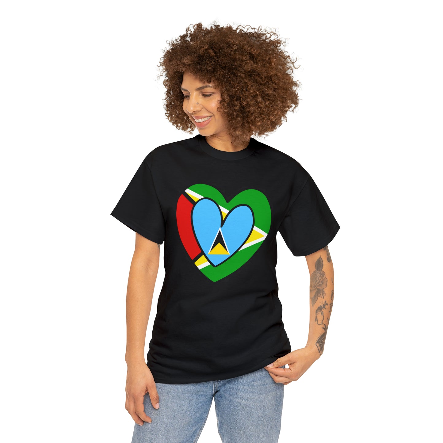 St Lucian Guyanese Heart Flag Guyana T-Shirt | Unisex Tee Shirt