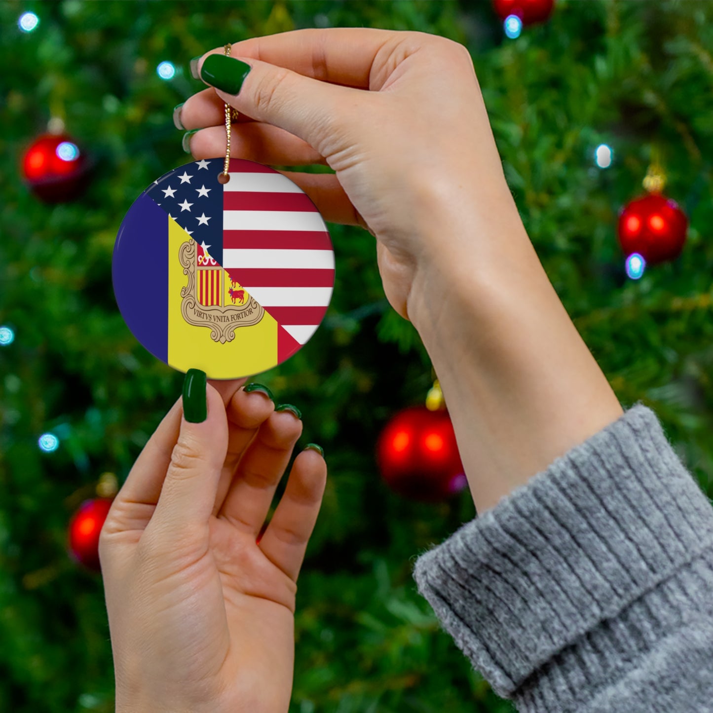 Andorra American Flag Andorran USA Ceramic Ornament | Christmas Tree Ornaments