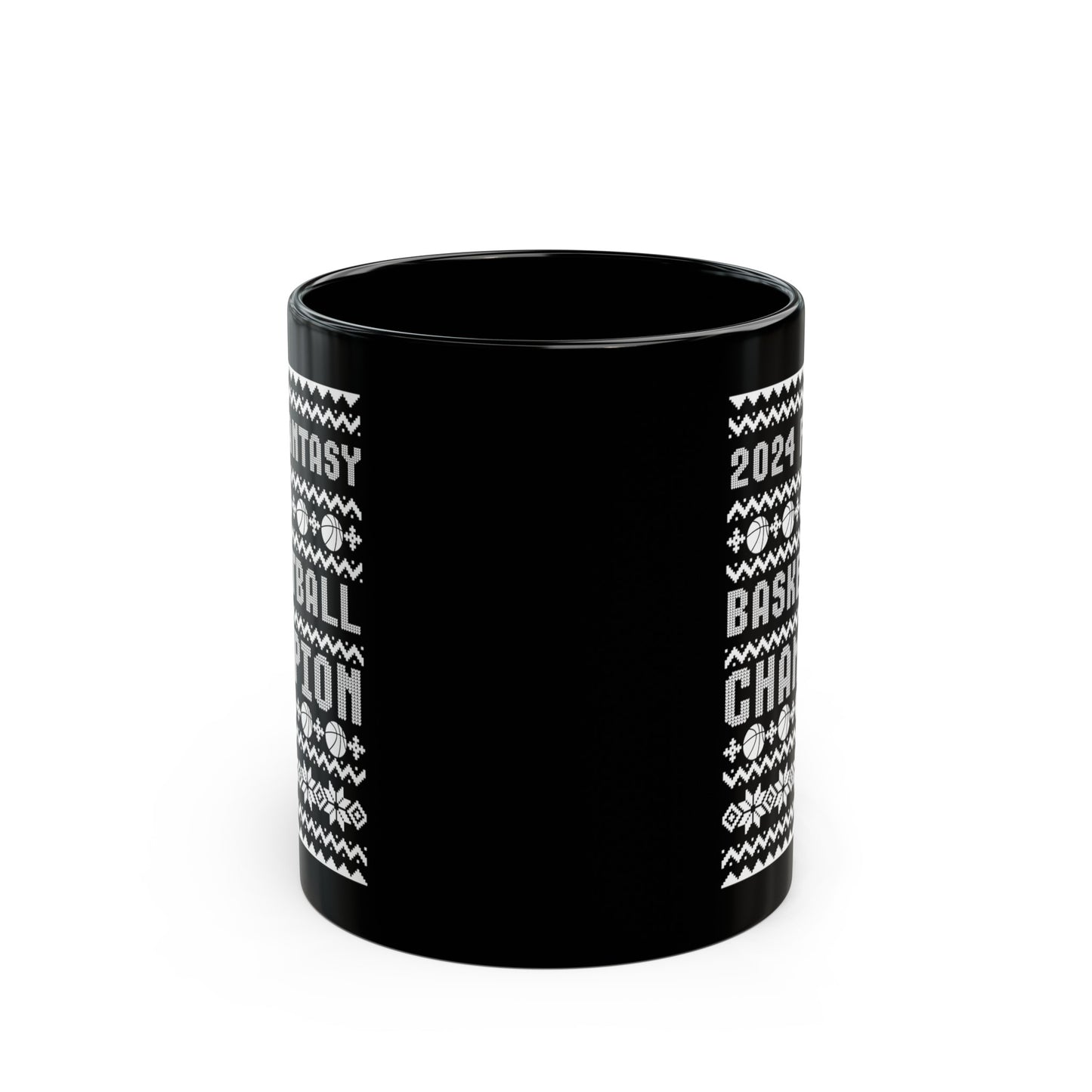 2024 Fantasy Basketball Champ Ugly Christmas Black Mug (11oz, 15oz)