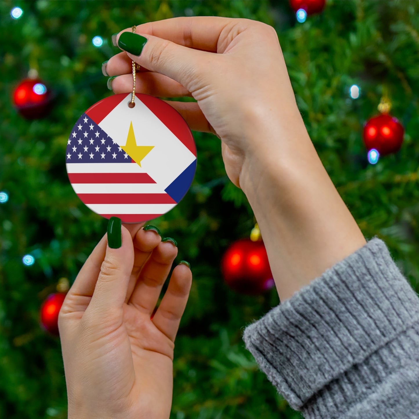 Saba American Flag Half Sabaean USA Ceramic Ornament | Christmas Tree Ornaments