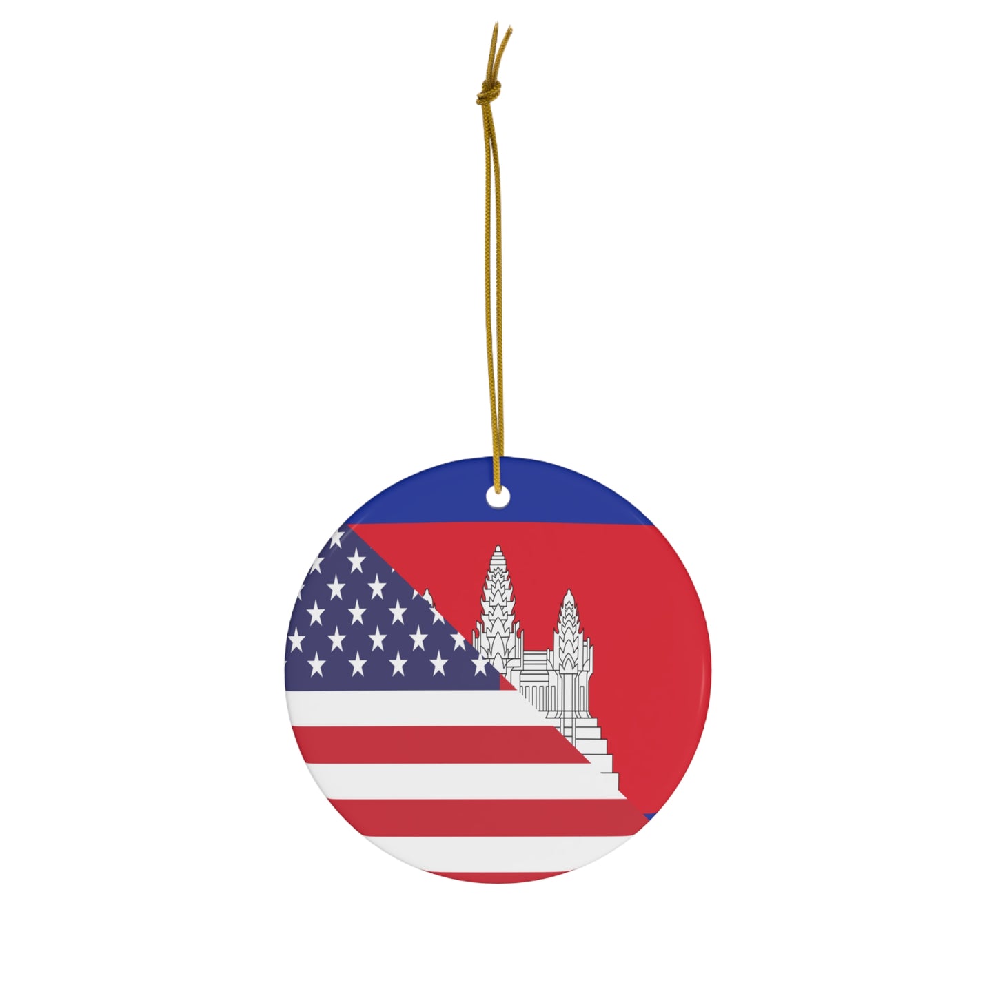 Cambodian American Flag Half Cambodia USA Ceramic Ornament | Christmas Tree Ornaments