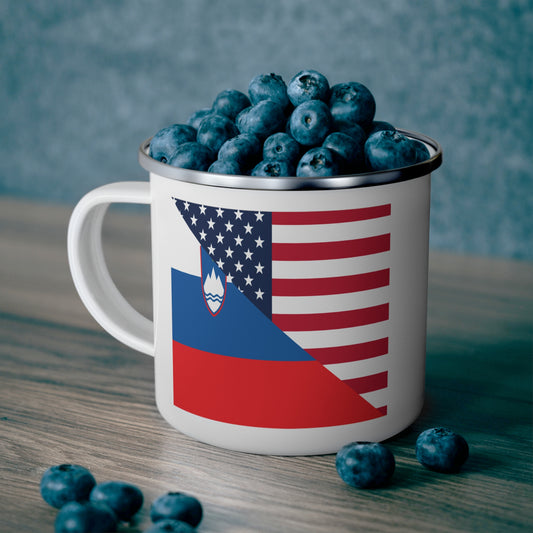 Slovenia American Flag Half Slovenian USA 12oz Enamel Mug